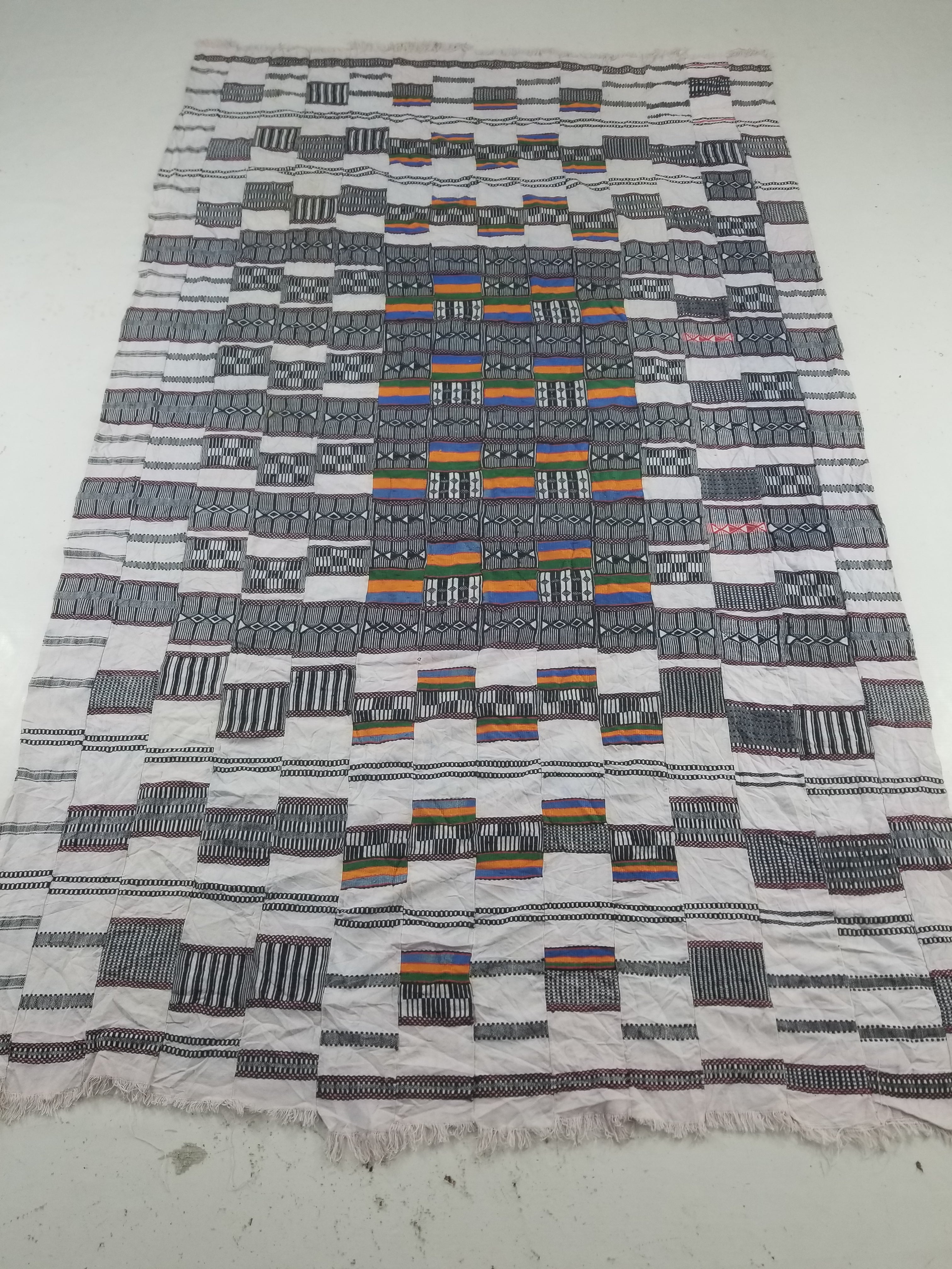 Vintage Ghana Kente Cloth Handwoven Checkerboard Ceremonial Cloth 234x144cm