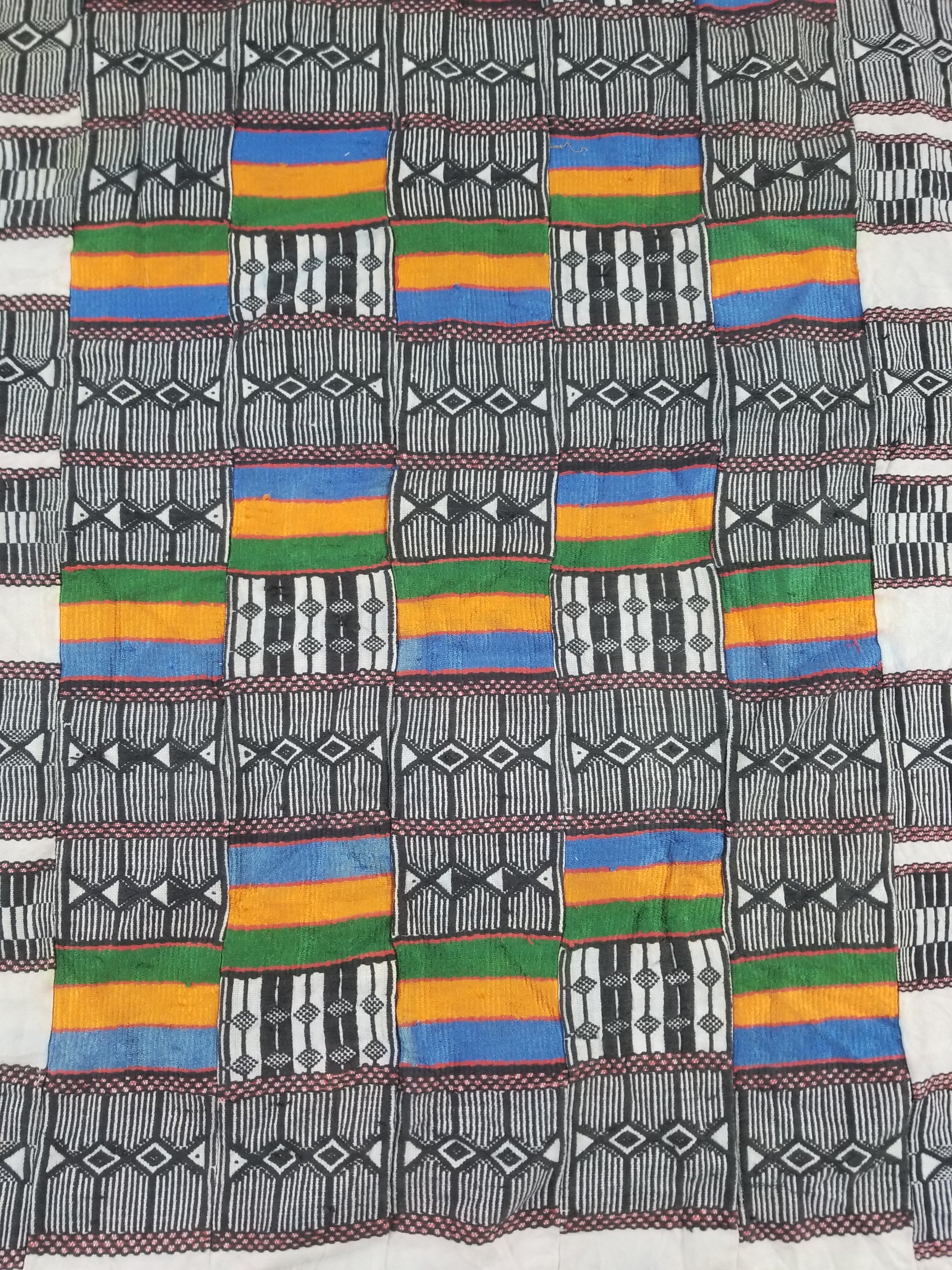 Vintage Ghana Kente Cloth Handwoven Checkerboard Ceremonial Cloth 234x144cm