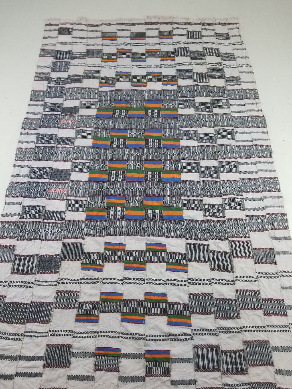 Vintage Ghana Kente Cloth Handwoven Checkerboard Ceremonial Cloth 234x144cm