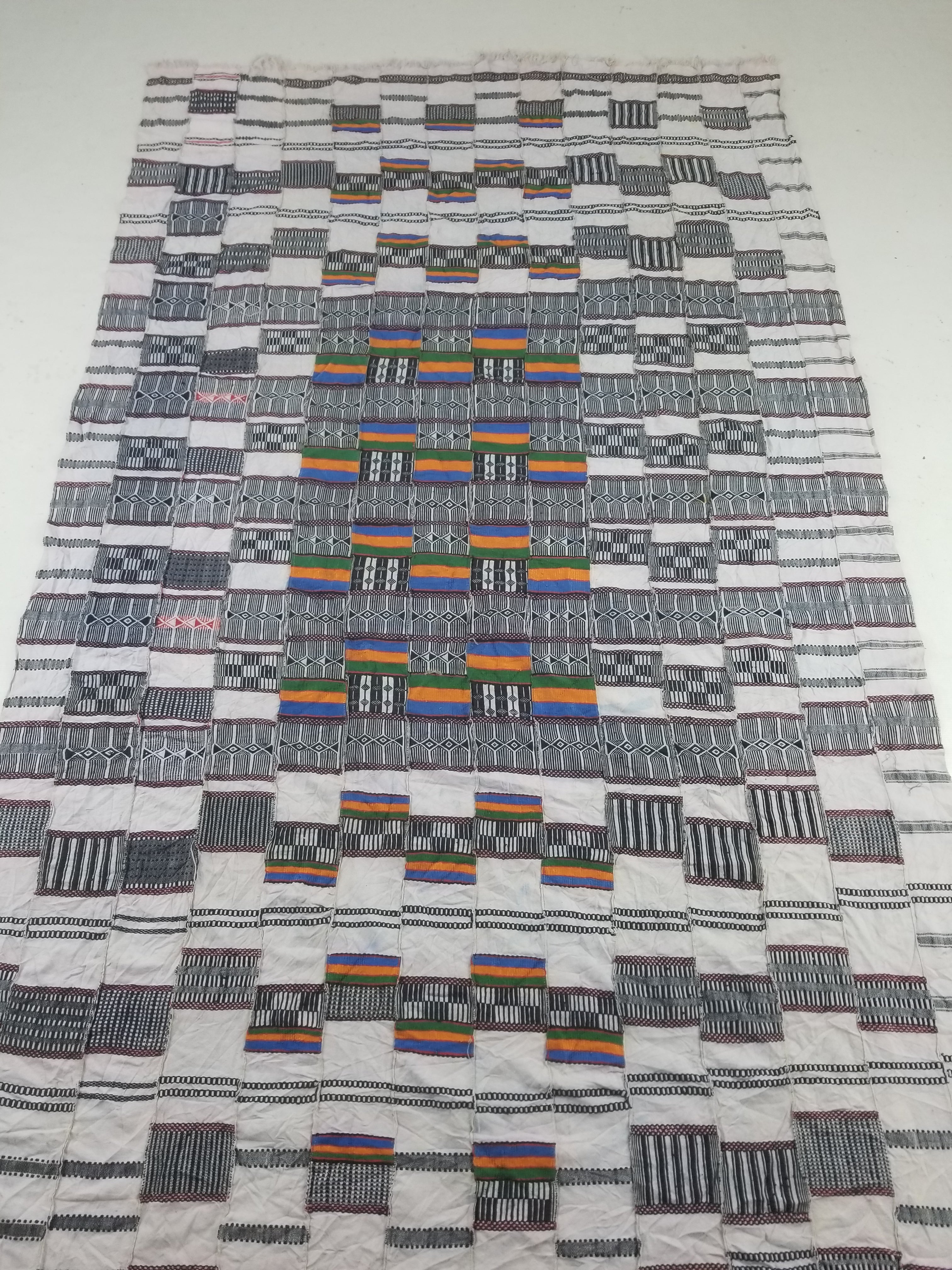 Vintage Ghana Kente Cloth Handwoven Checkerboard Ceremonial Cloth 234x144cm