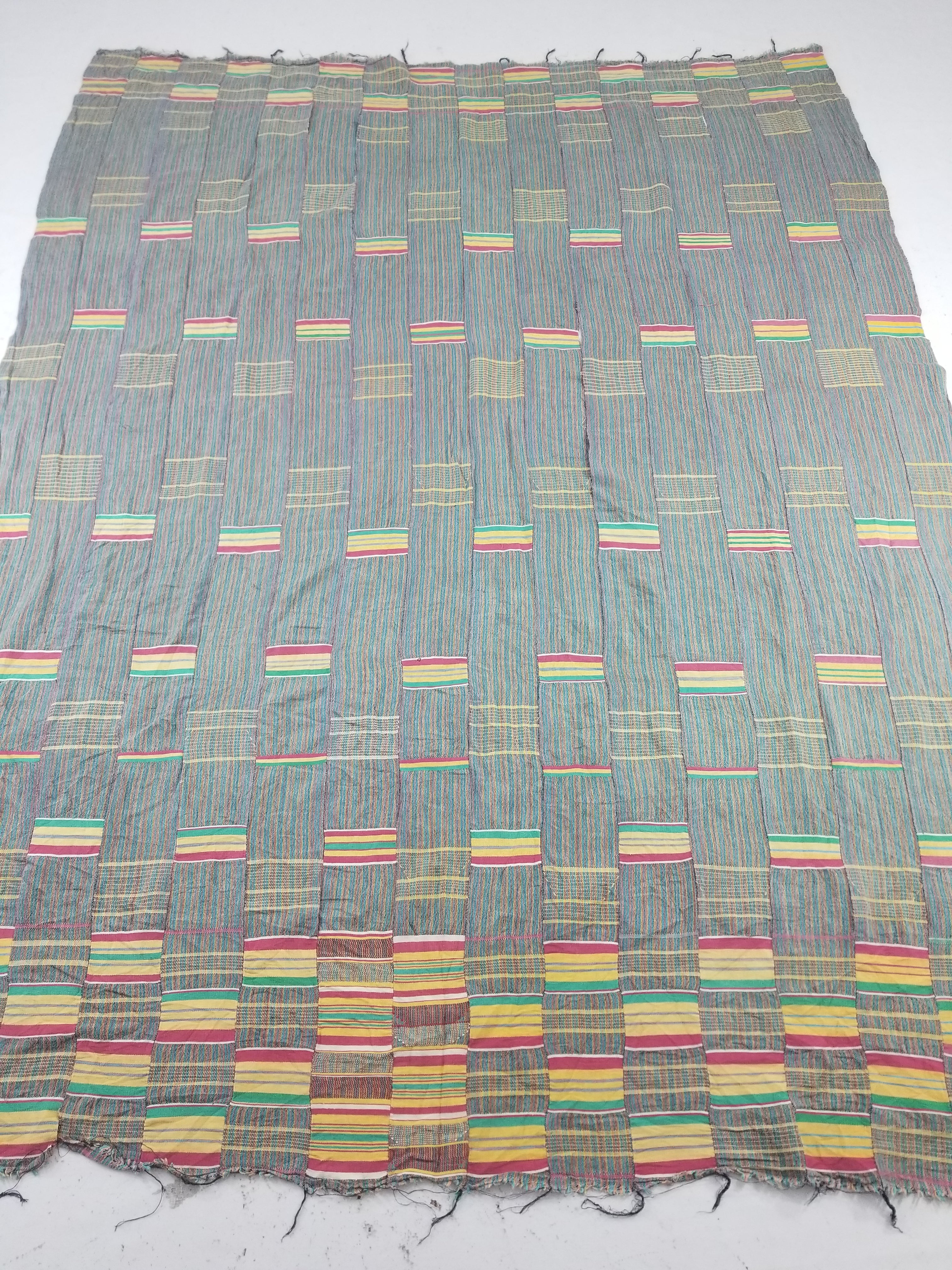 Vintage Ghana Kente Cloth Handwoven Striped Textile Throw 233x178cm