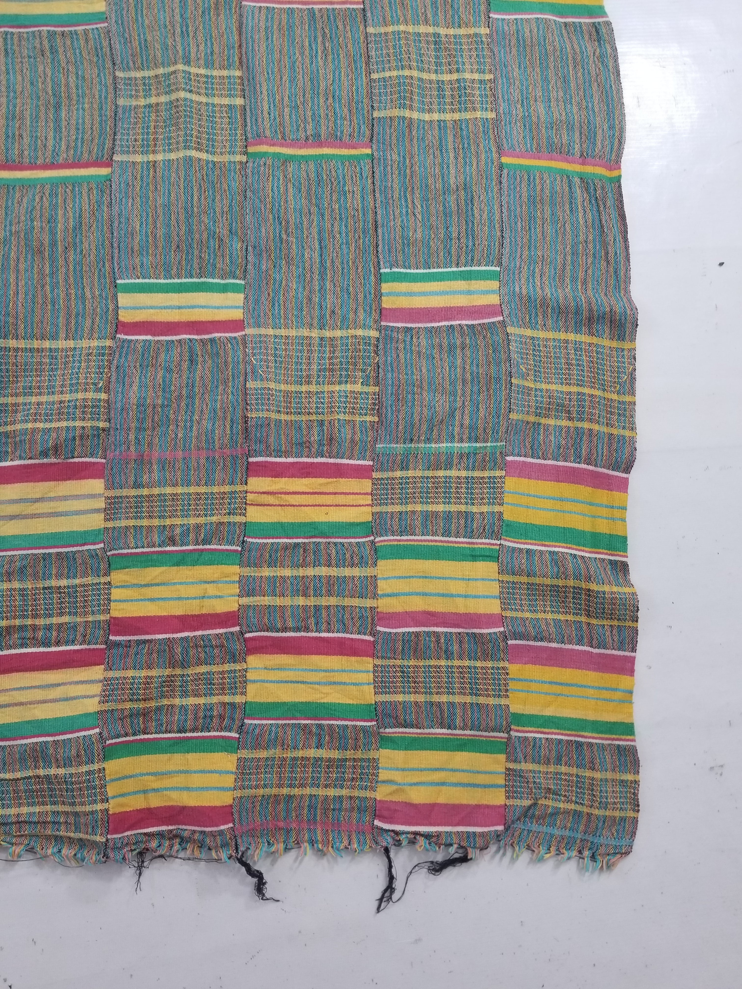 Vintage Ghana Kente Cloth Handwoven Striped Textile Throw 233x178cm