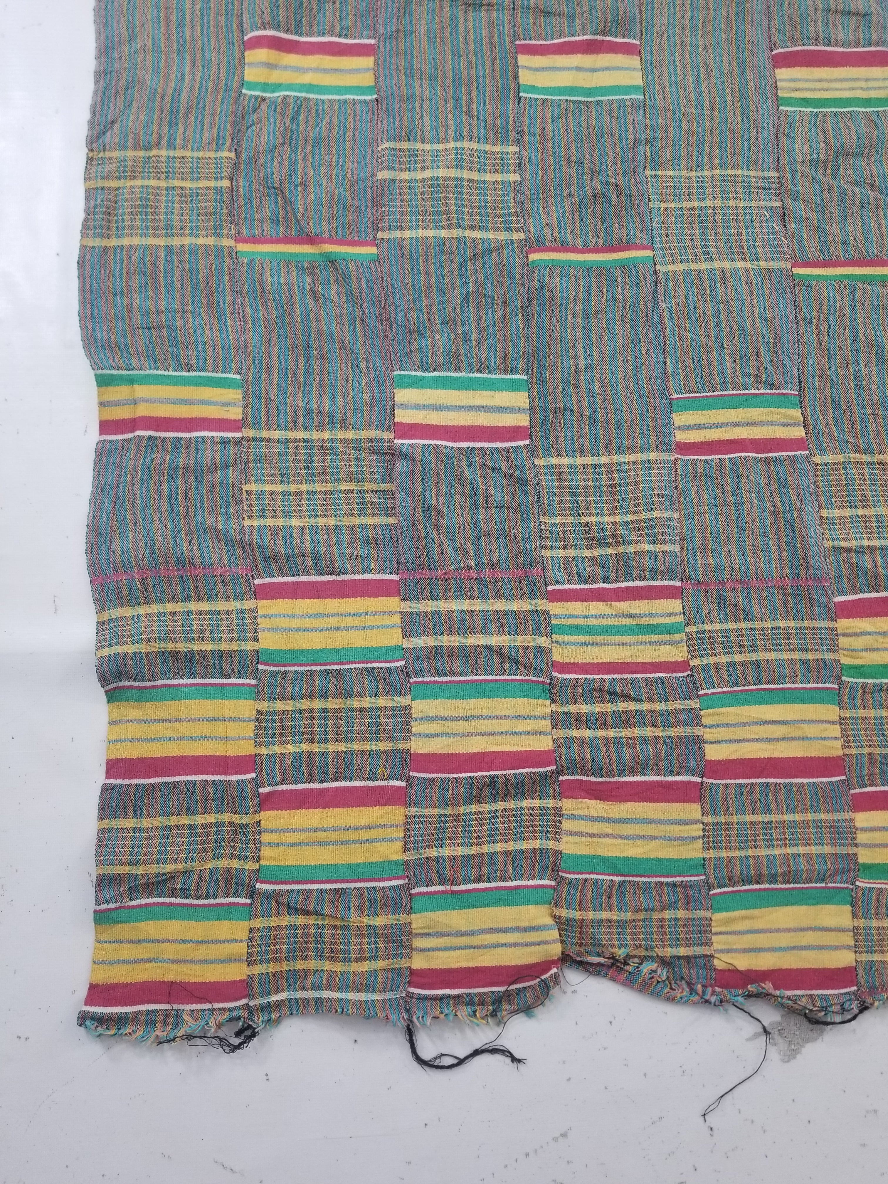 Vintage Ghana Kente Cloth Handwoven Striped Textile Throw 233x178cm
