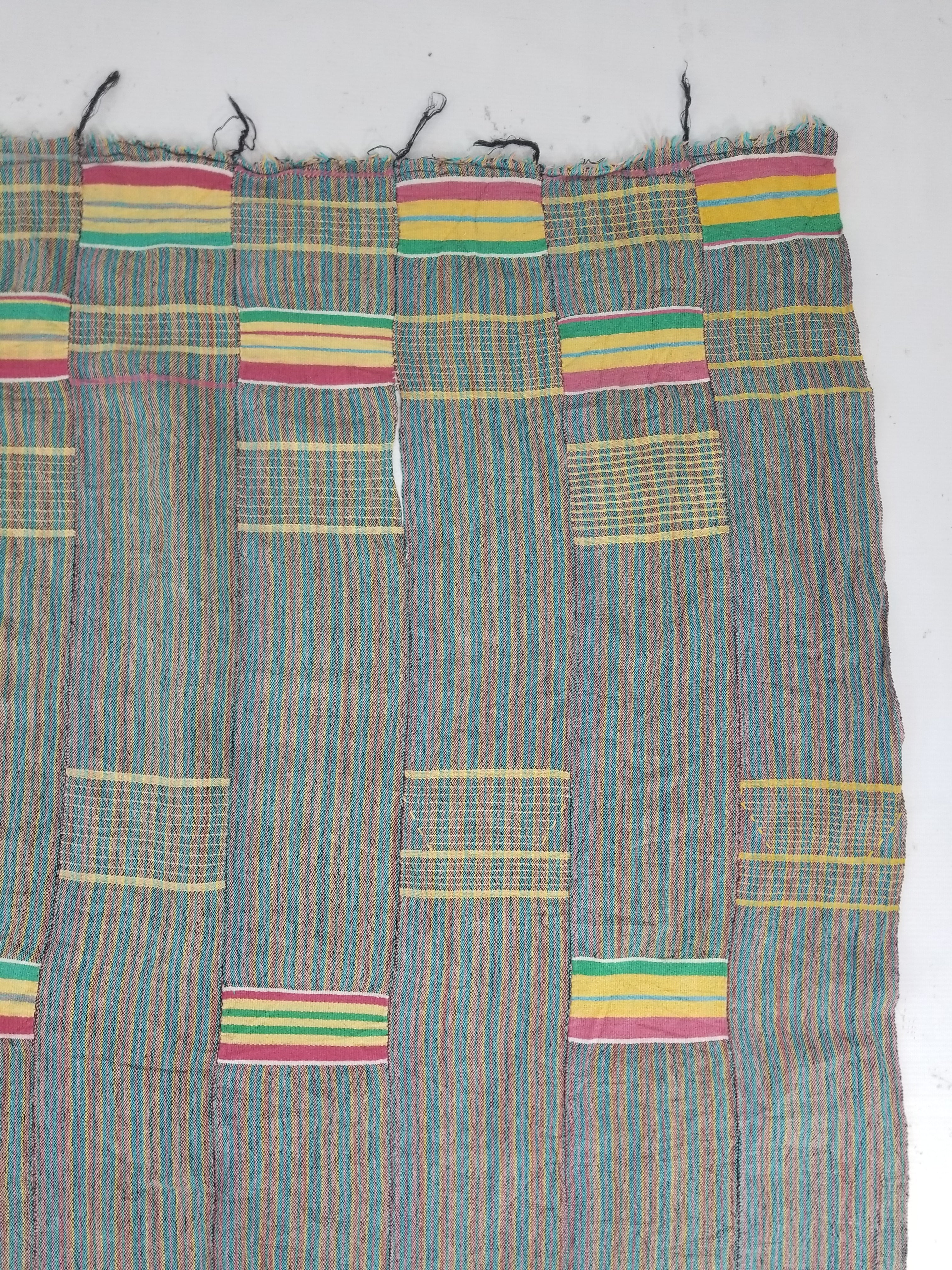 Vintage Ghana Kente Cloth Handwoven Striped Textile Throw 233x178cm