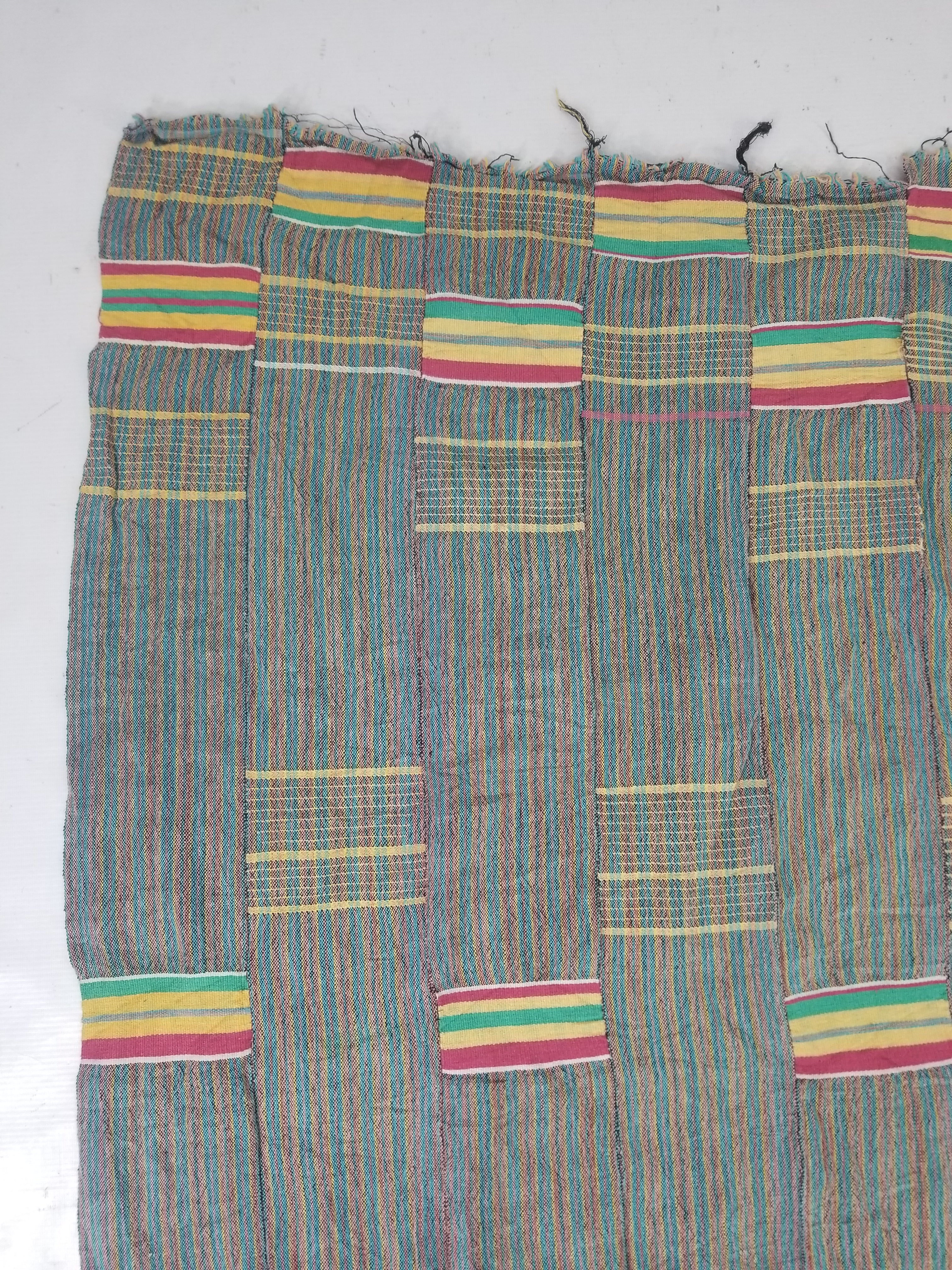 Vintage Ghana Kente Cloth Handwoven Striped Textile Throw 233x178cm