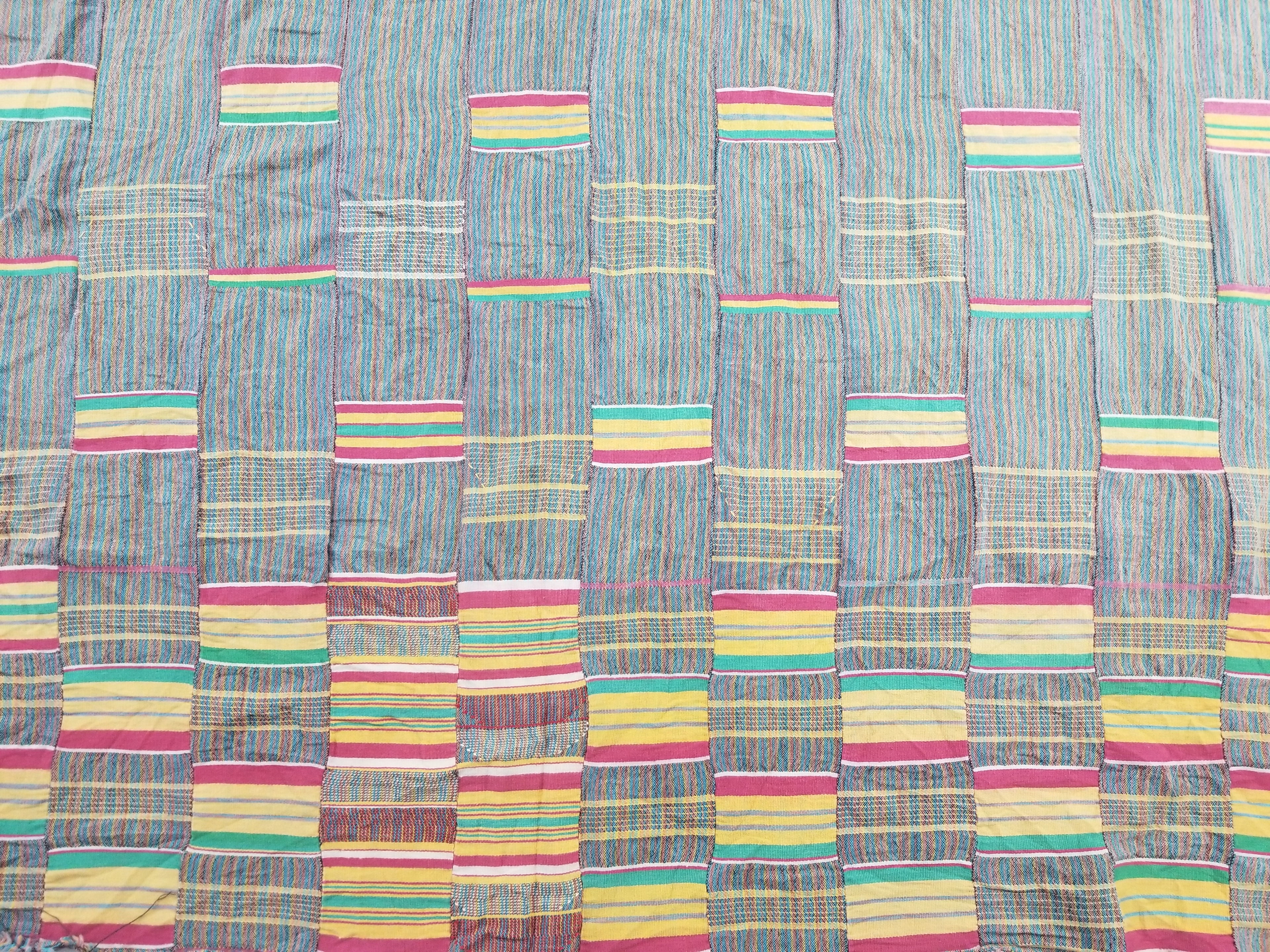 Vintage Ghana Kente Cloth Handwoven Striped Textile Throw 233x178cm