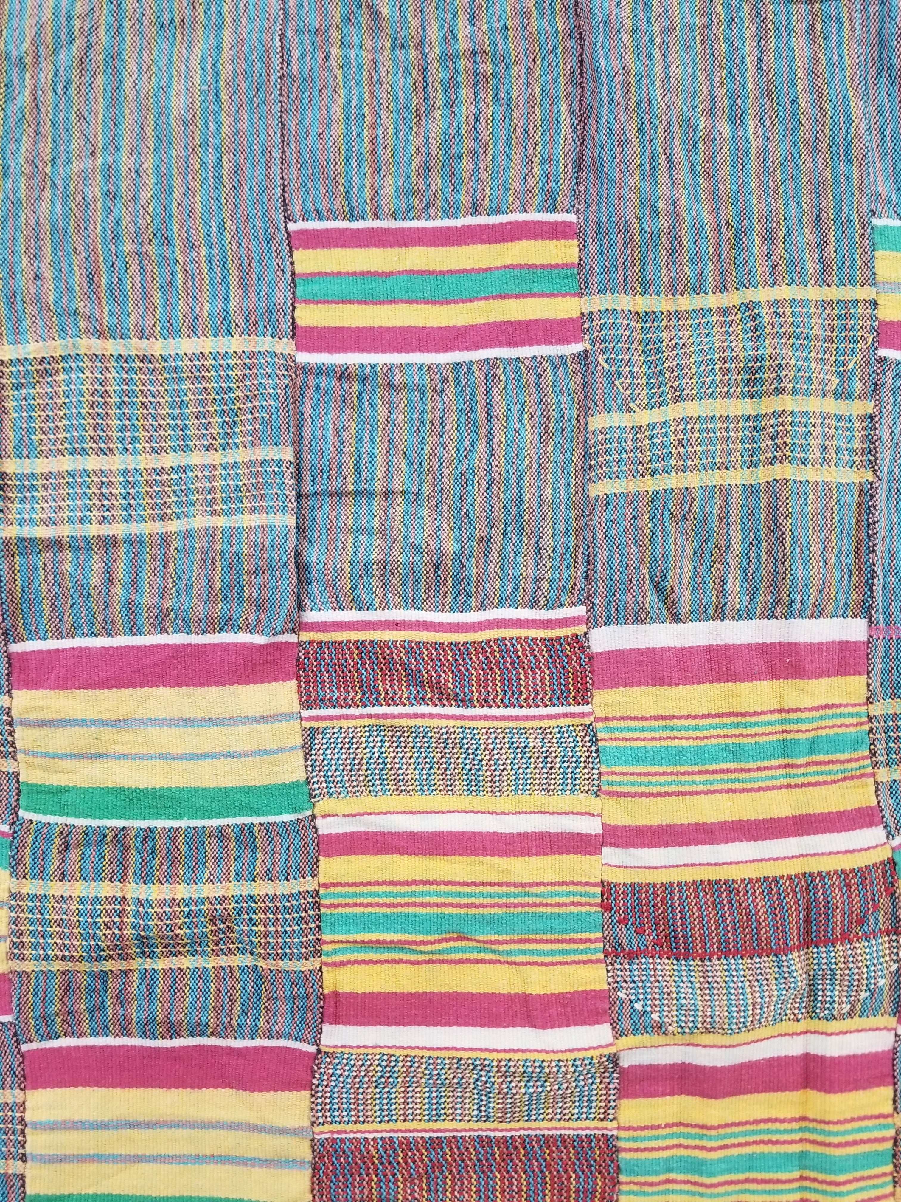 Vintage Ghana Kente Cloth Handwoven Striped Textile Throw 233x178cm