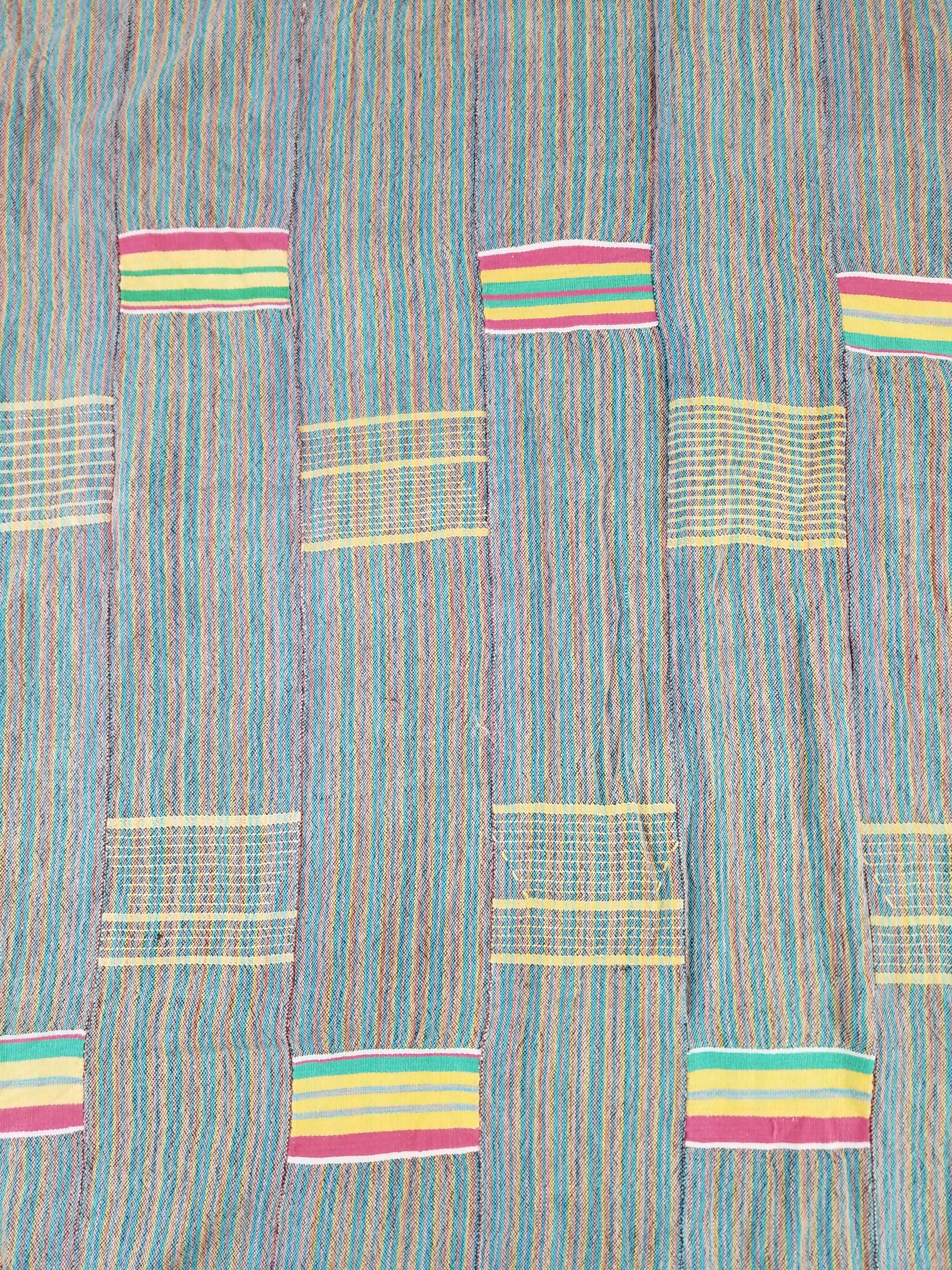 Vintage Ghana Kente Cloth Handwoven Striped Textile Throw 233x178cm