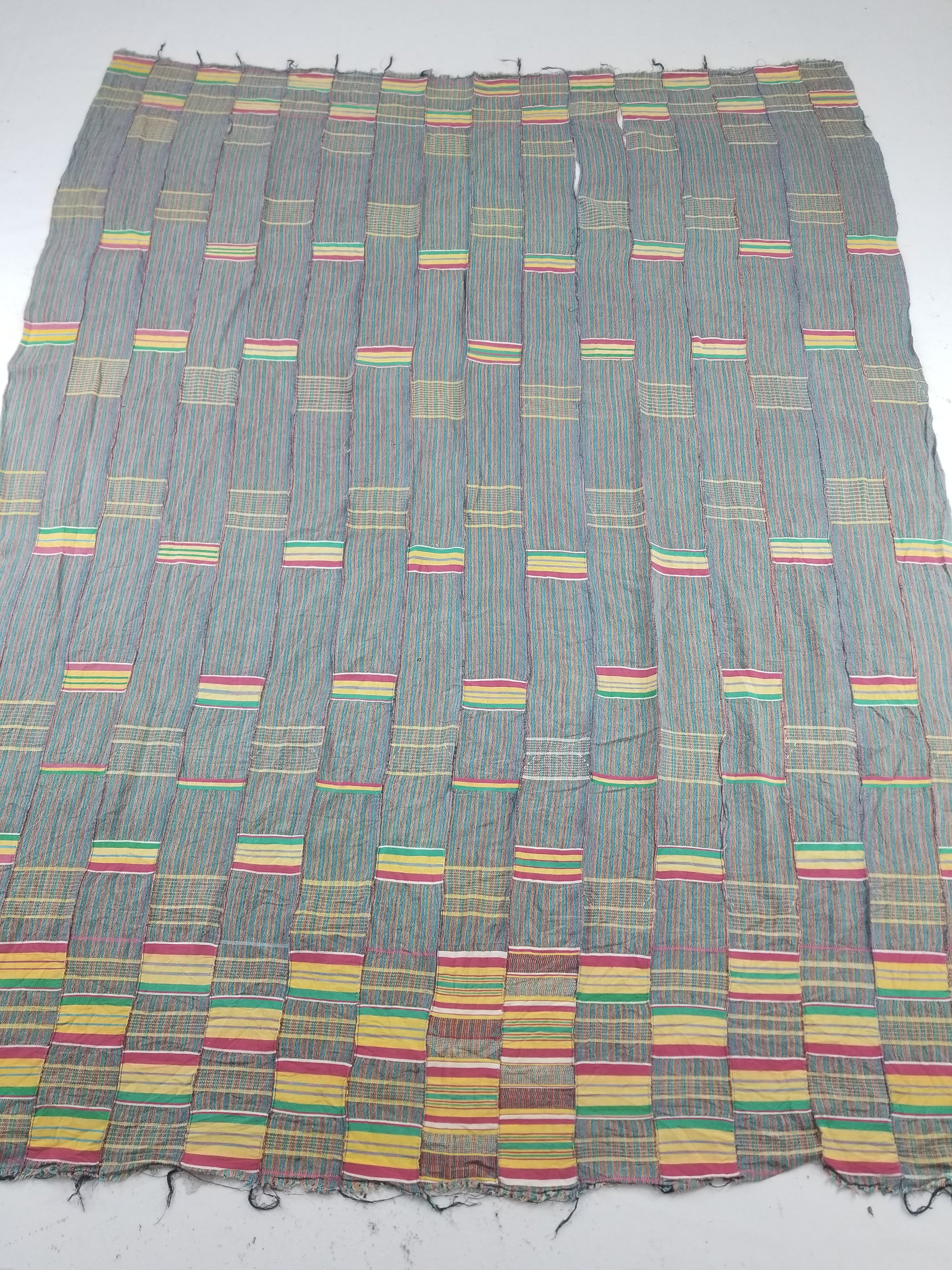 Vintage Ghana Kente Cloth Handwoven Striped Textile Throw 233x178cm