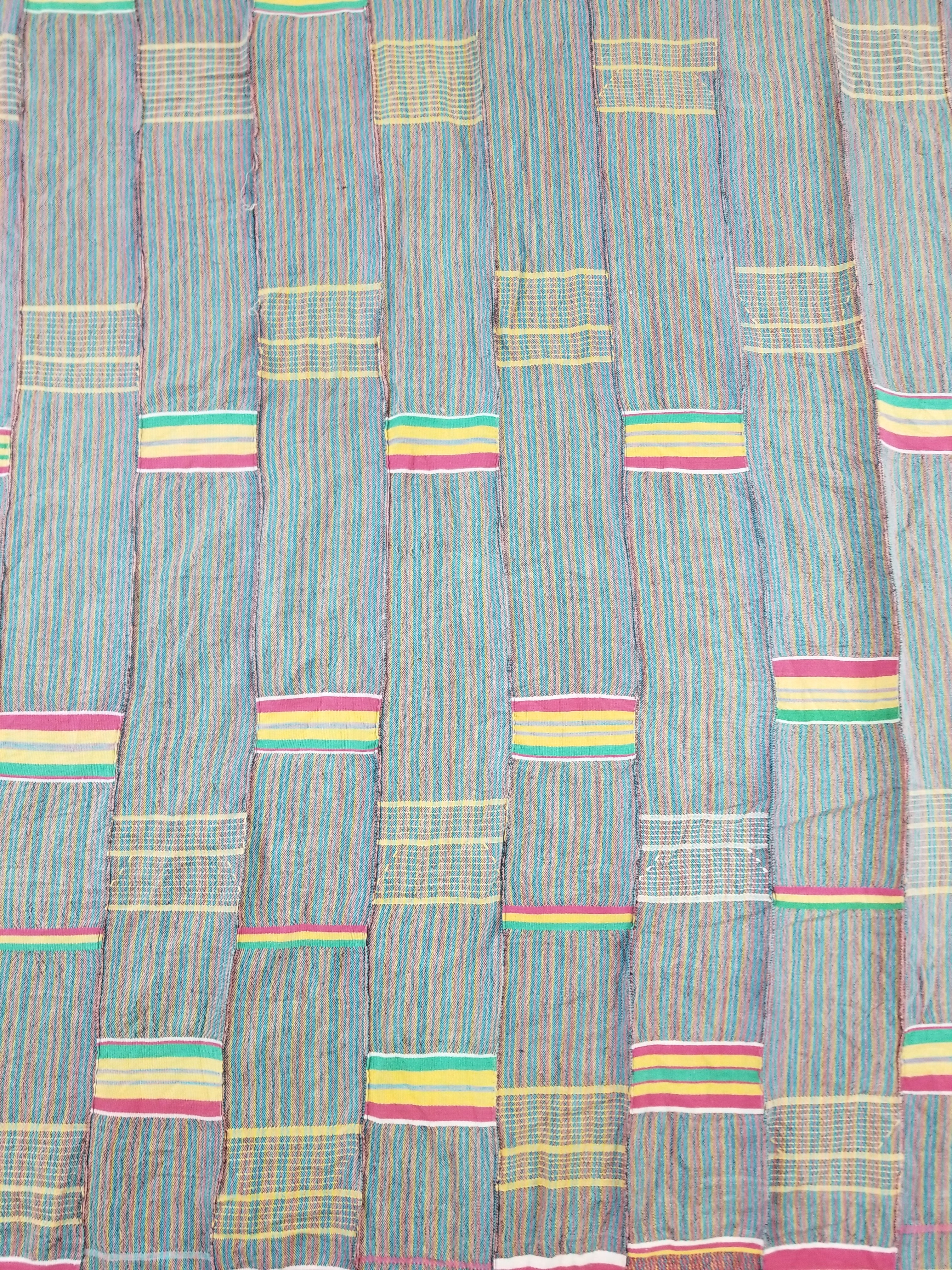 Vintage Ghana Kente Cloth Handwoven Striped Textile Throw 233x178cm