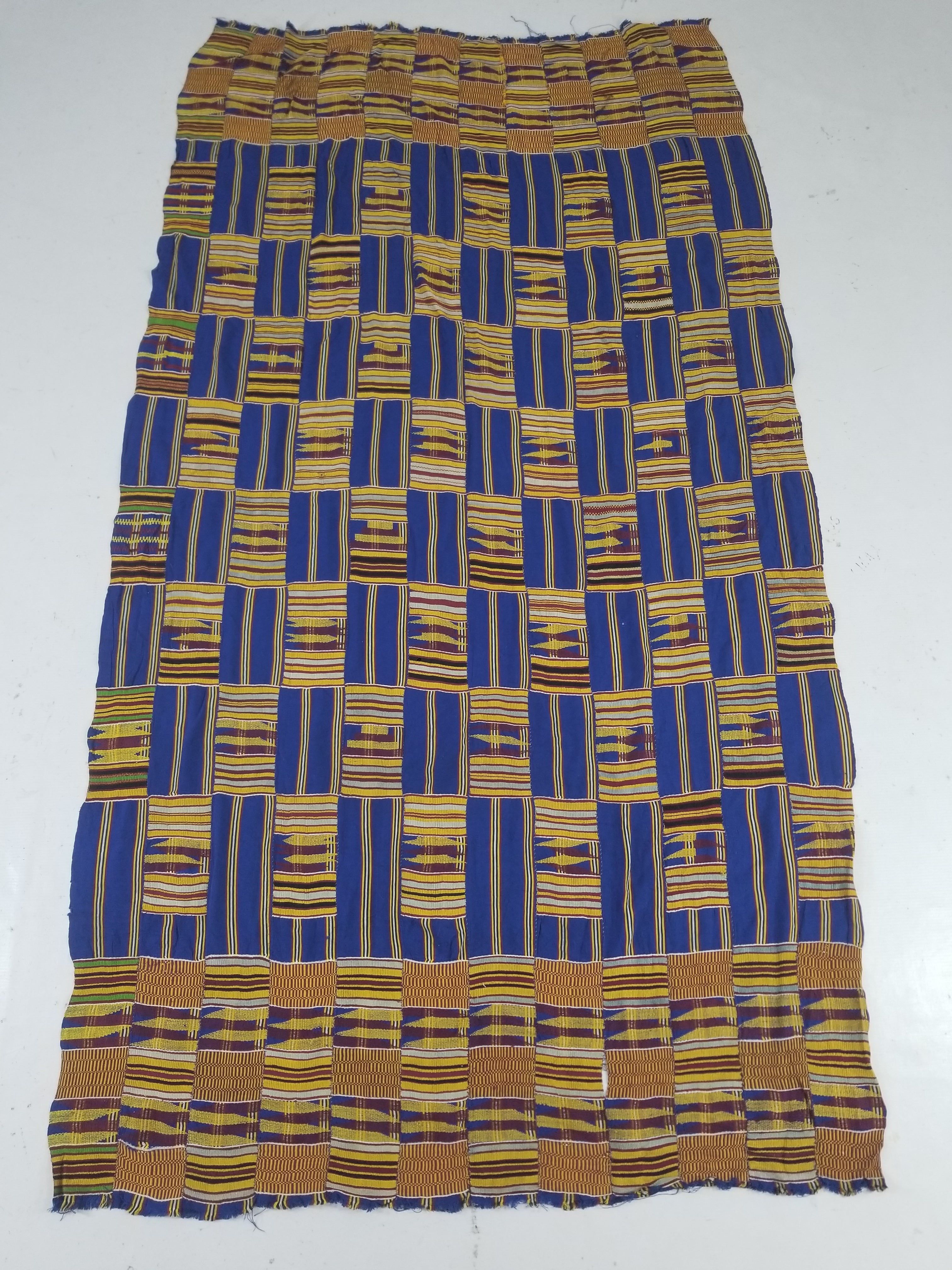 Vintage Ghana Kente Cloth Handwoven Patchwork Checkerboard Textile 173x93cm
