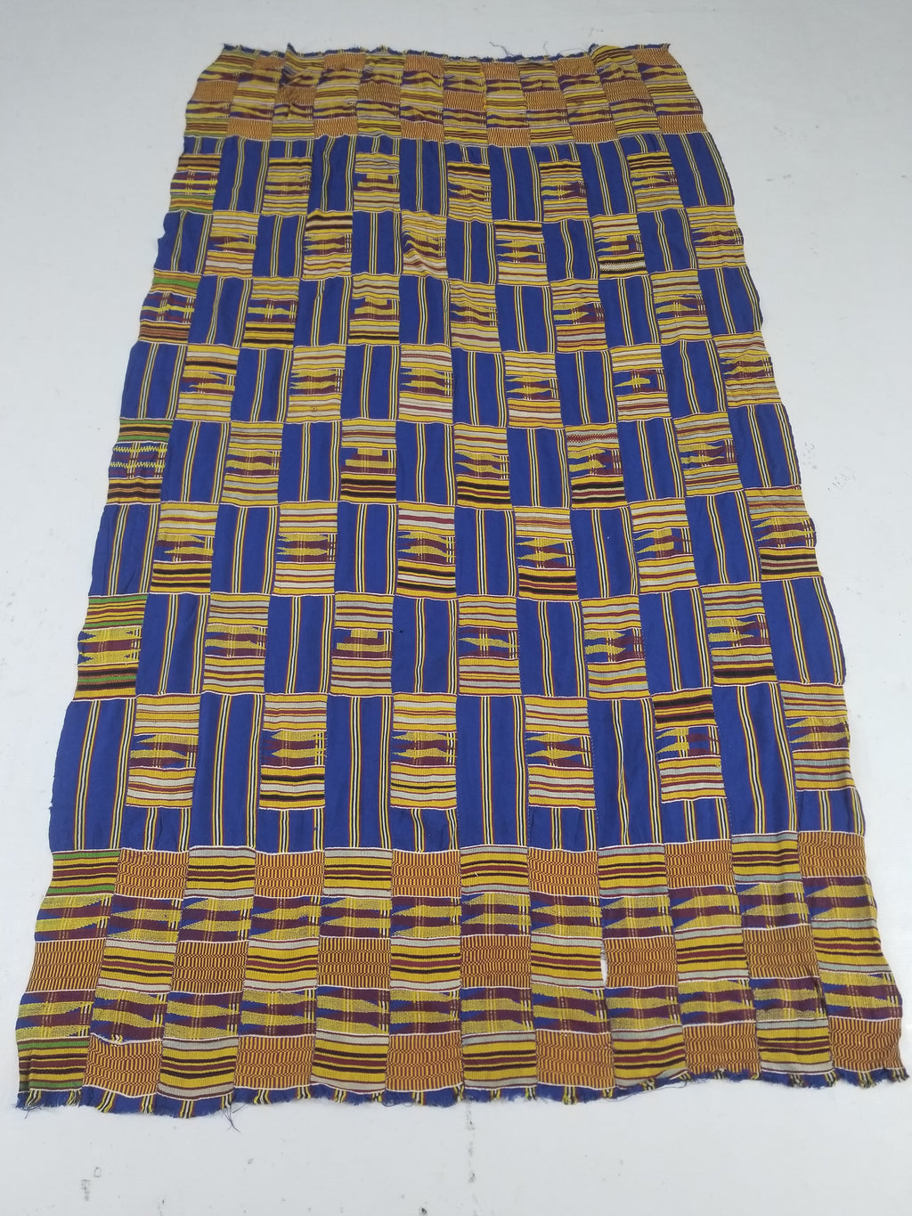 Vintage Ghana Kente Cloth Handwoven Patchwork Checkerboard Textile 173x93cm