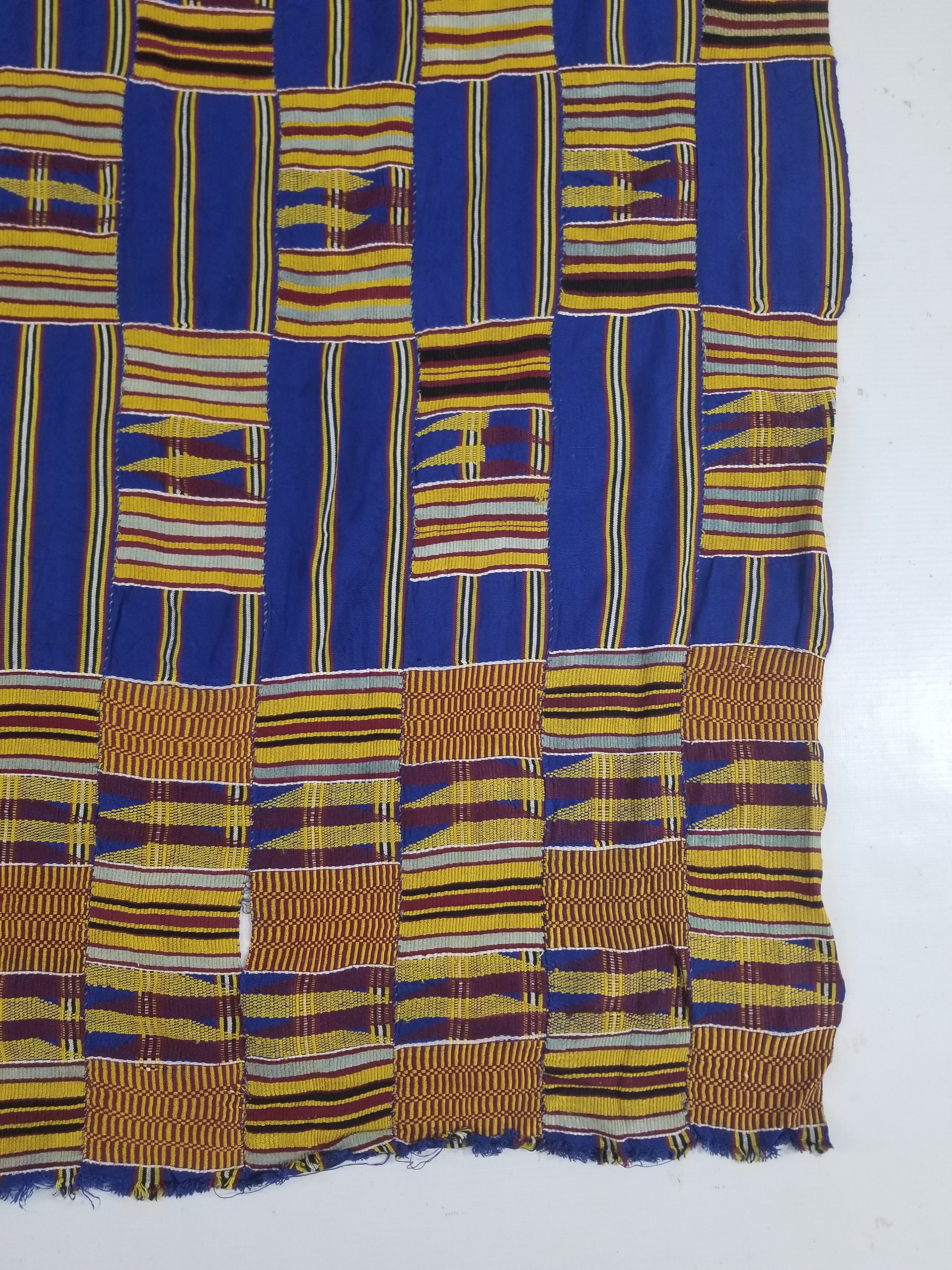 Vintage Ghana Kente Cloth Handwoven Patchwork Checkerboard Textile 173x93cm