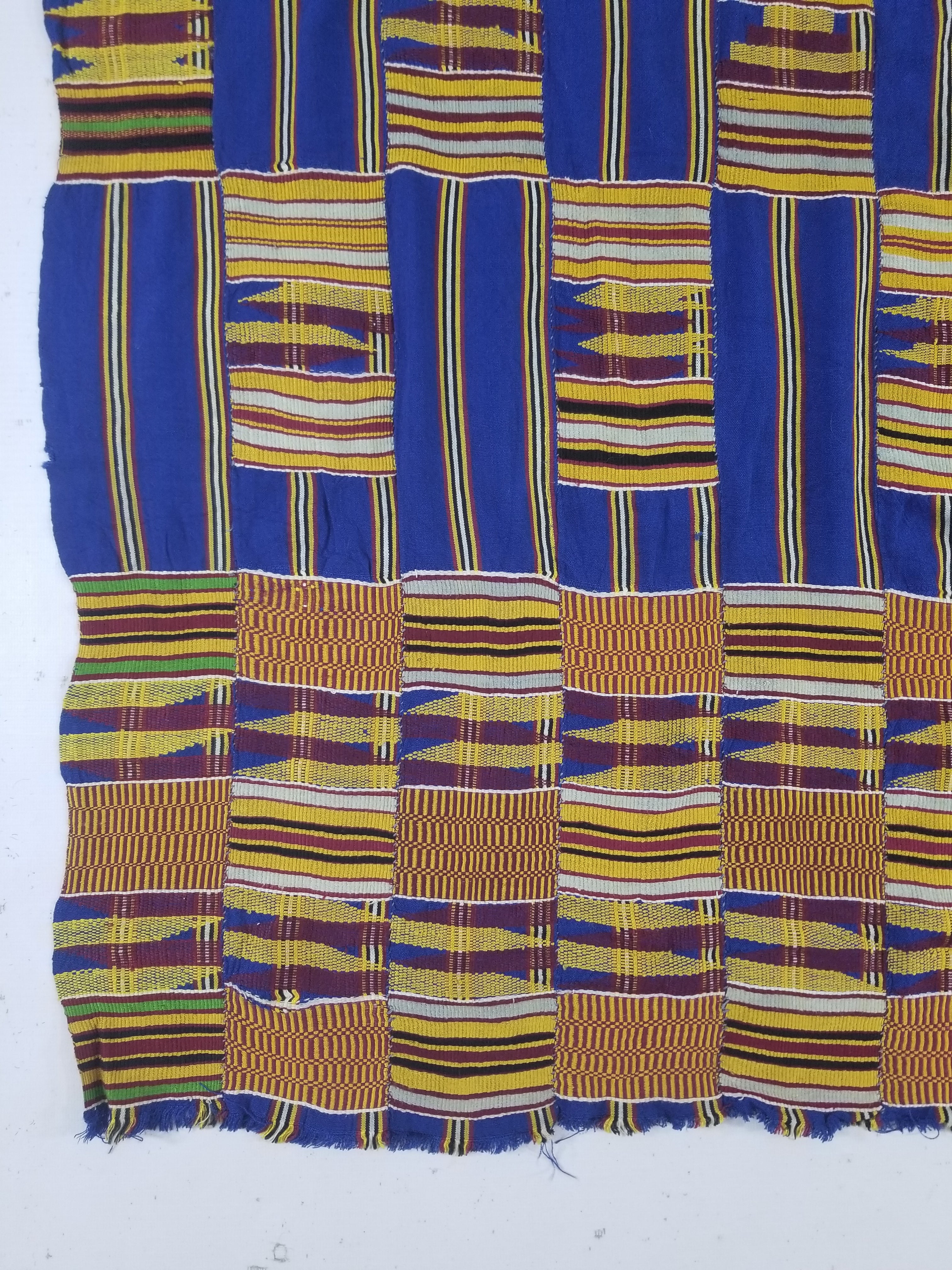 Vintage Ghana Kente Cloth Handwoven Patchwork Checkerboard Textile 173x93cm