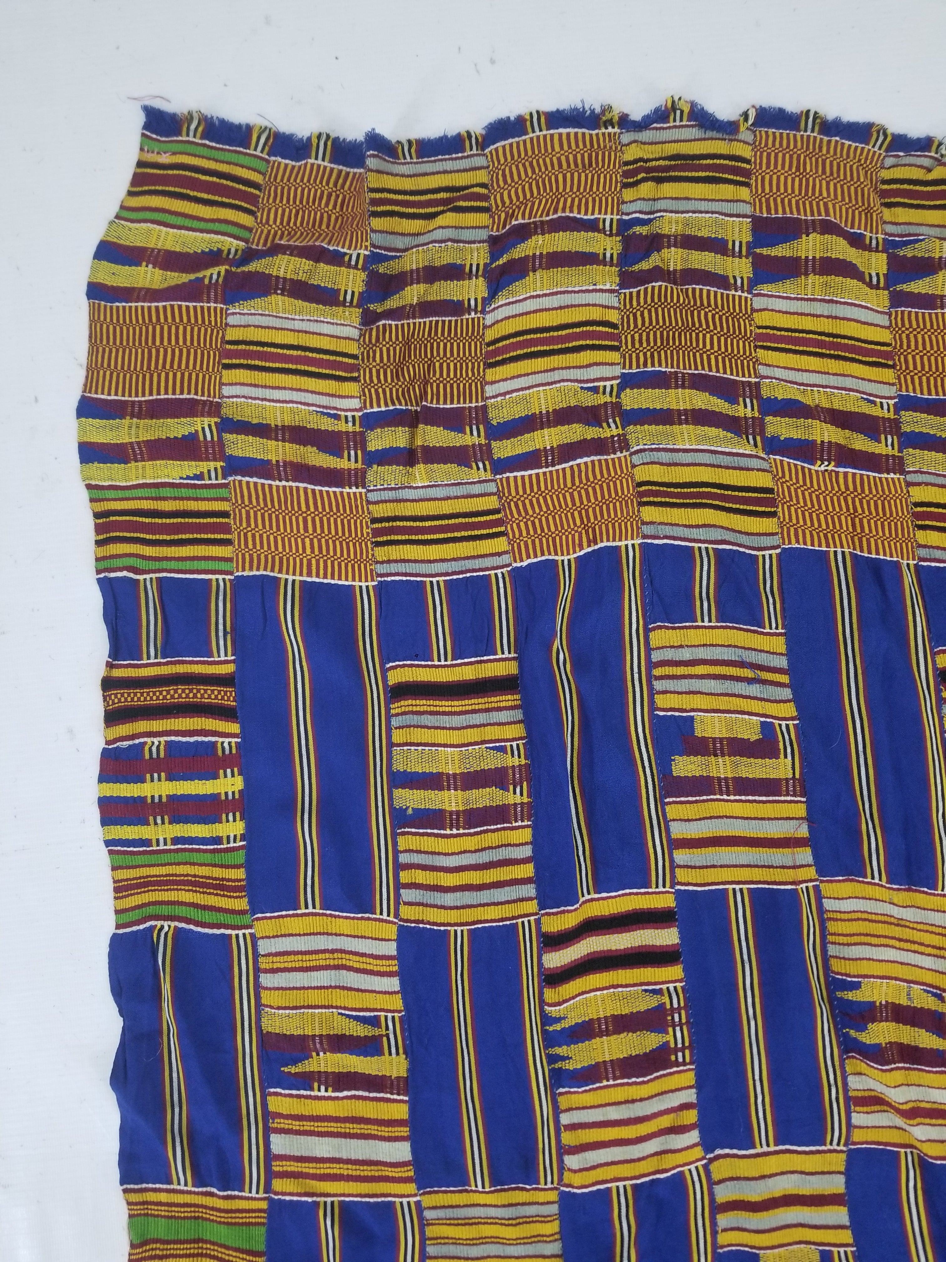 Vintage Ghana Kente Cloth Handwoven Patchwork Checkerboard Textile 173x93cm