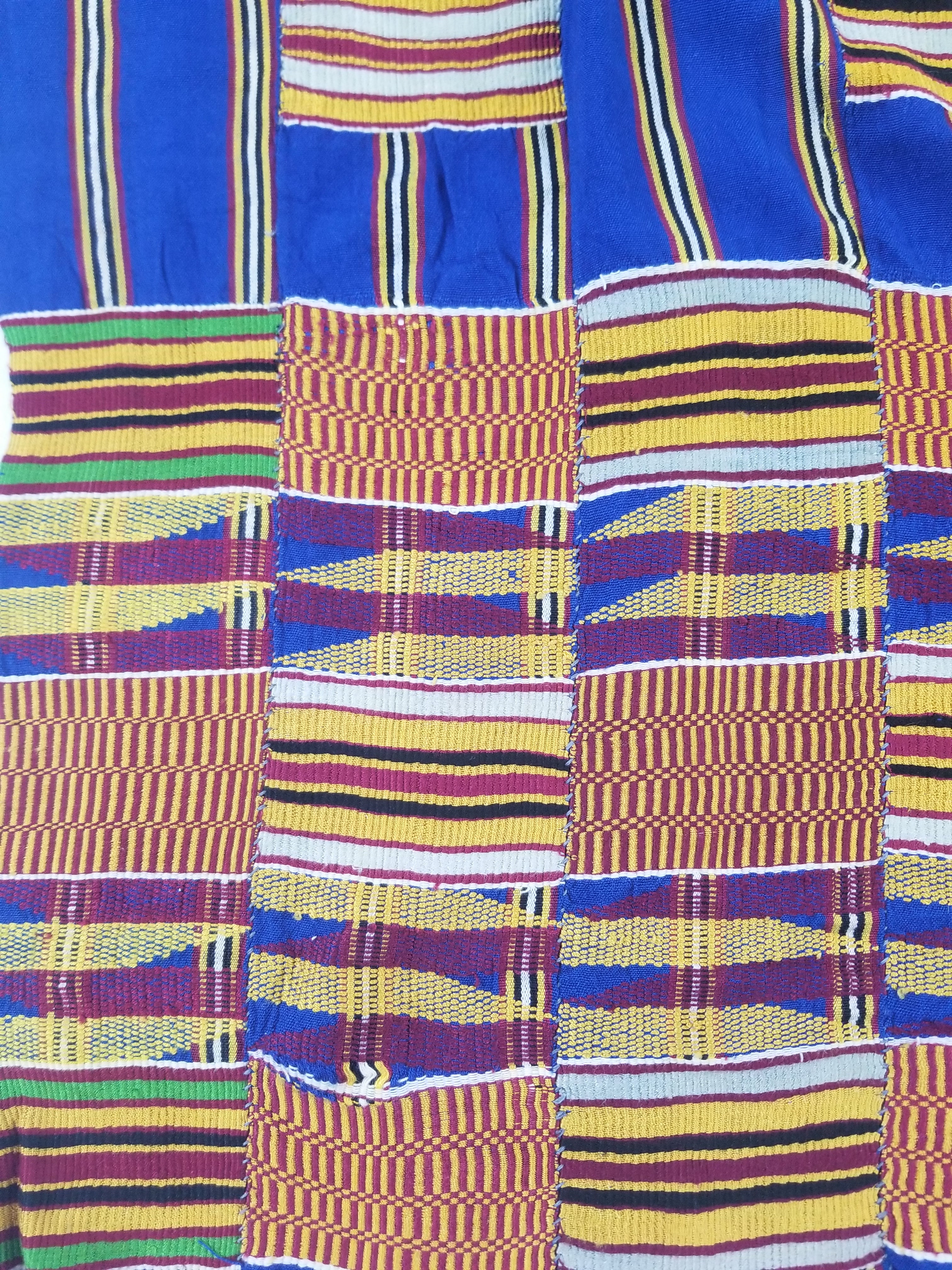 Vintage Ghana Kente Cloth Handwoven Patchwork Checkerboard Textile 173x93cm