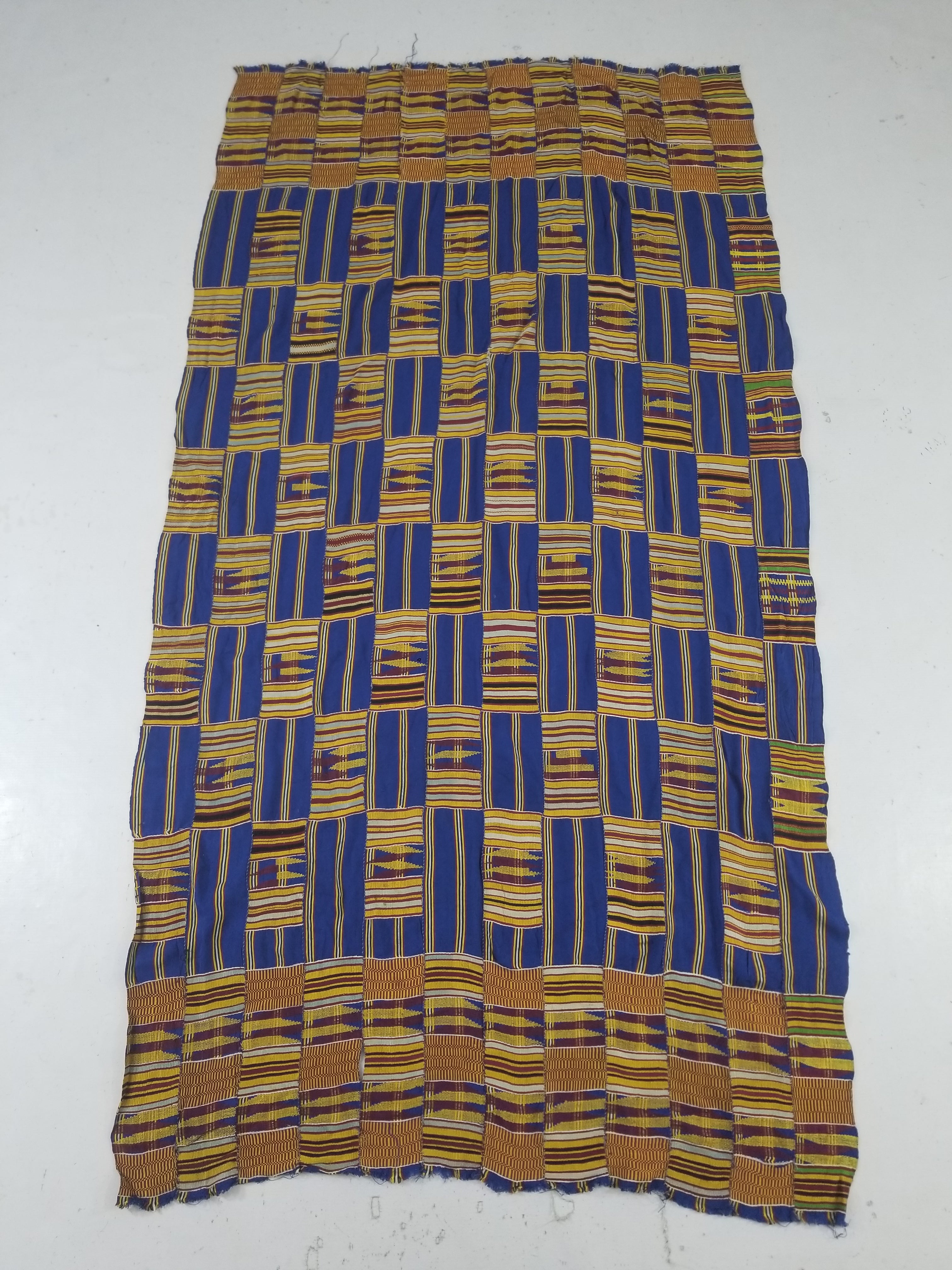Vintage Ghana Kente Cloth Handwoven Patchwork Checkerboard Textile 173x93cm