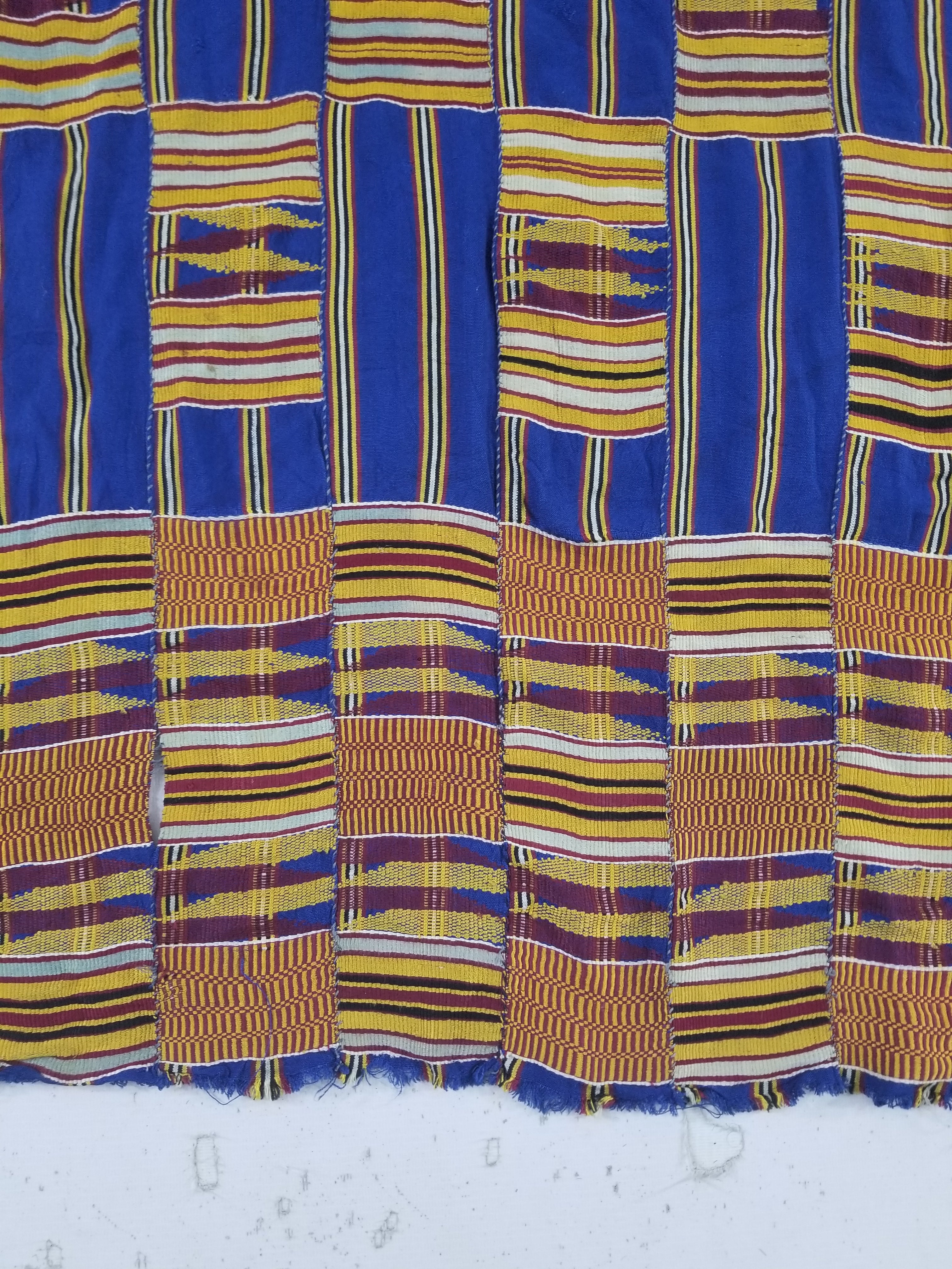 Vintage Ghana Kente Cloth Handwoven Patchwork Checkerboard Textile 173x93cm