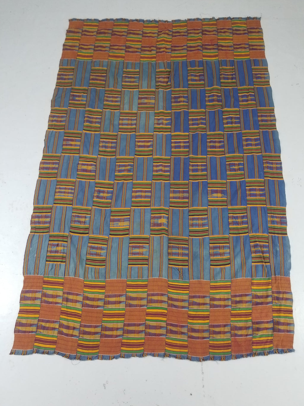 Vintage Ghana Kente Cloth Handwoven Patchwork Checkerboard Textile 181x115cm