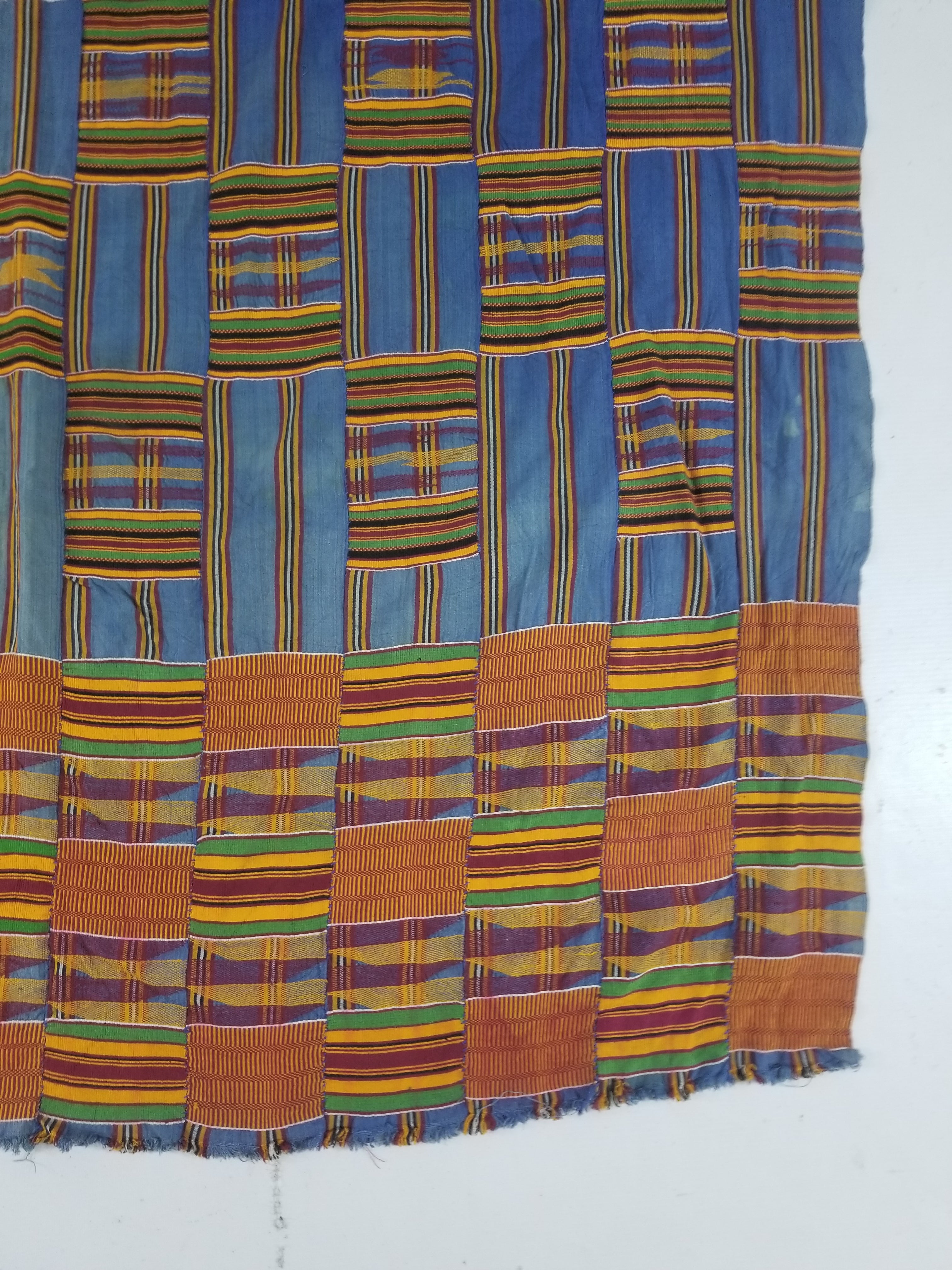 Vintage Ghana Kente Cloth Handwoven Patchwork Checkerboard Textile 181x115cm