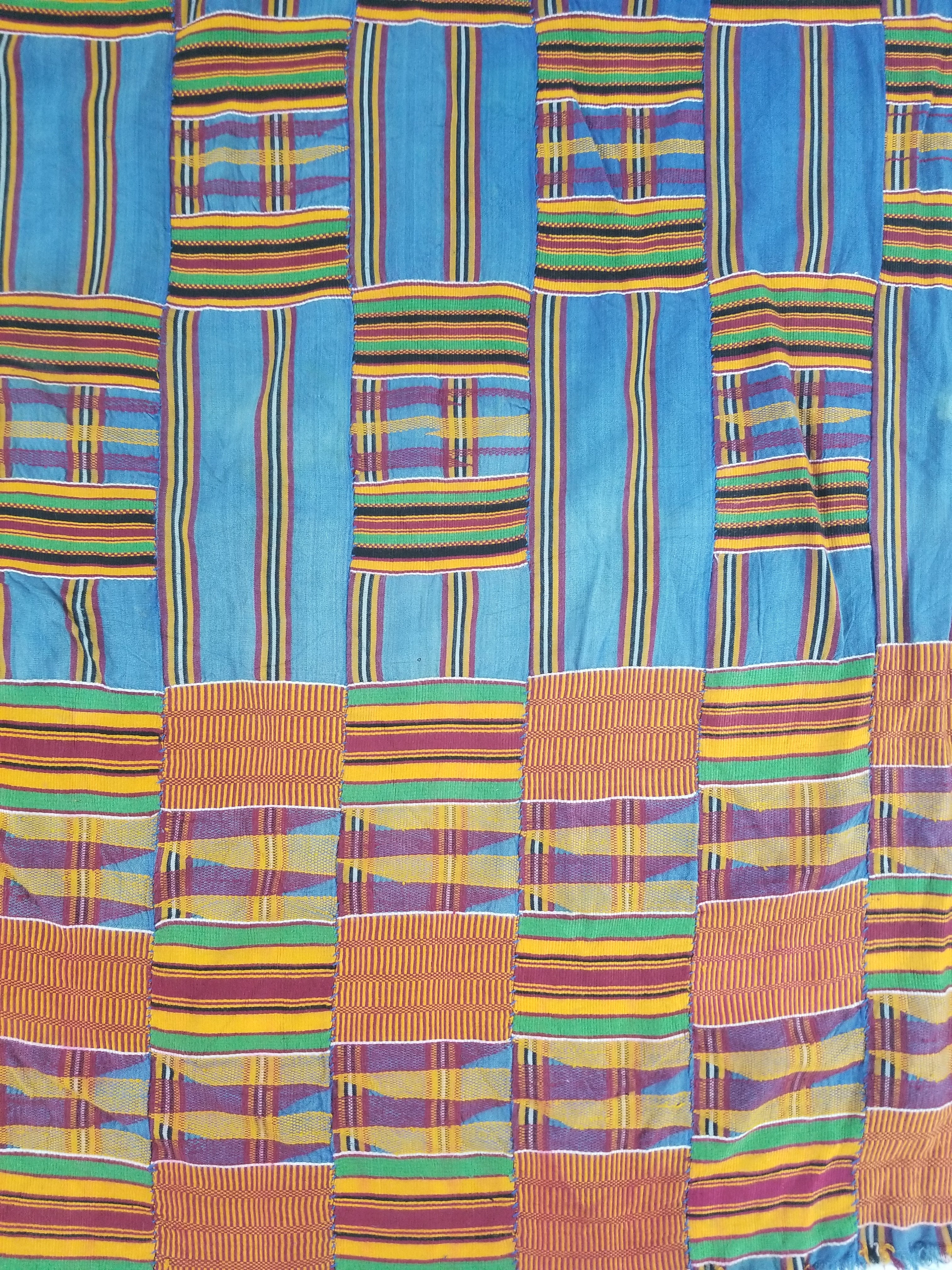 Vintage Ghana Kente Cloth Handwoven Patchwork Checkerboard Textile 181x115cm