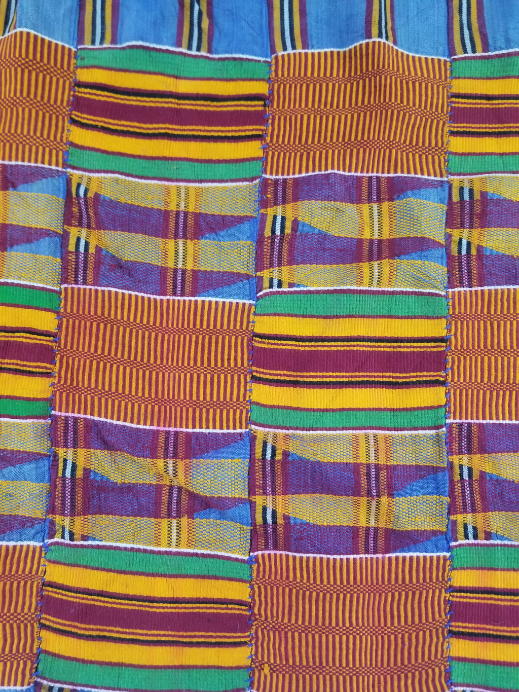 Vintage Ghana Kente Cloth Handwoven Patchwork Checkerboard Textile 181x115cm