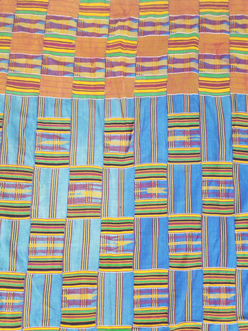 Vintage Ghana Kente Cloth Handwoven Patchwork Checkerboard Textile 181x115cm
