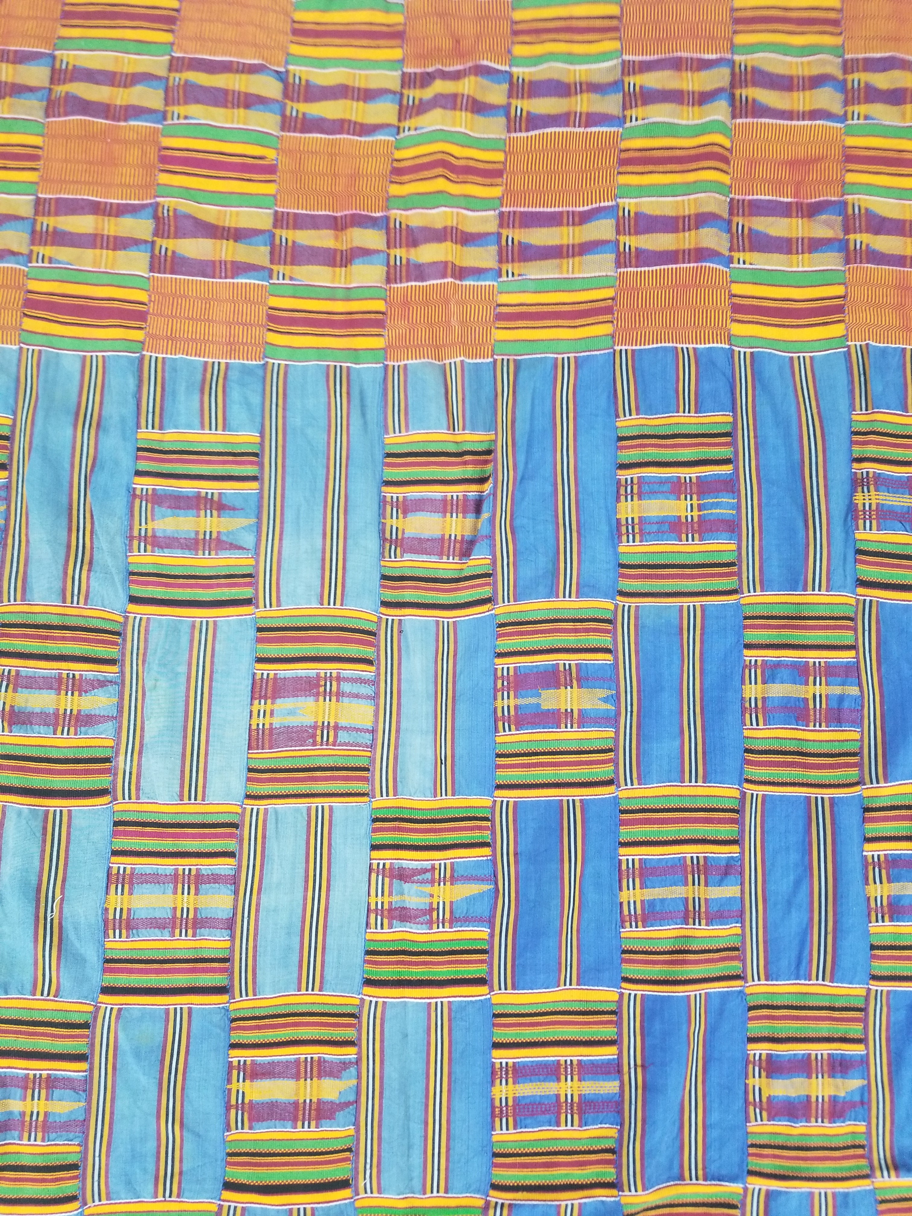 Vintage Ghana Kente Cloth Handwoven Patchwork Checkerboard Textile 181x115cm