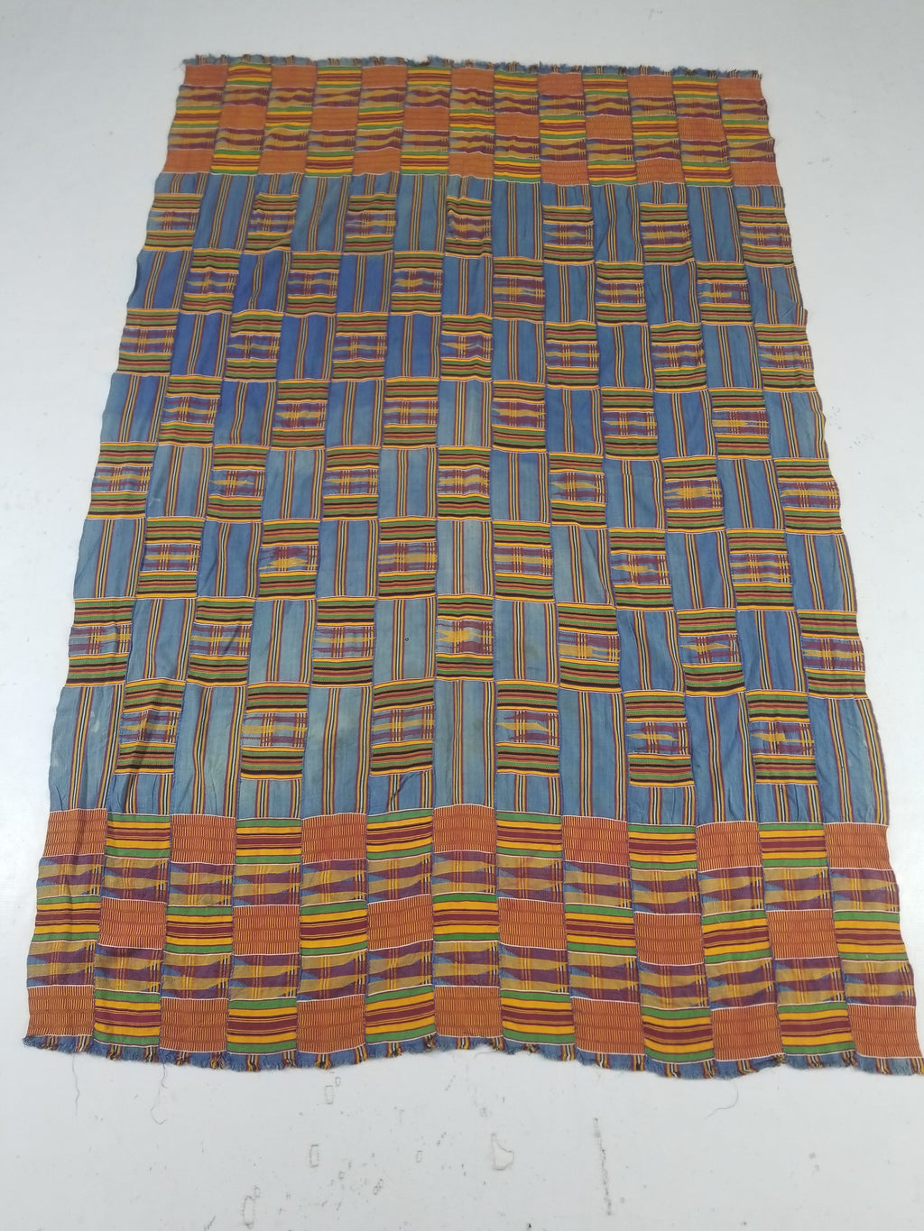 Vintage Ghana Kente Cloth Handwoven Patchwork Checkerboard Textile 181x115cm