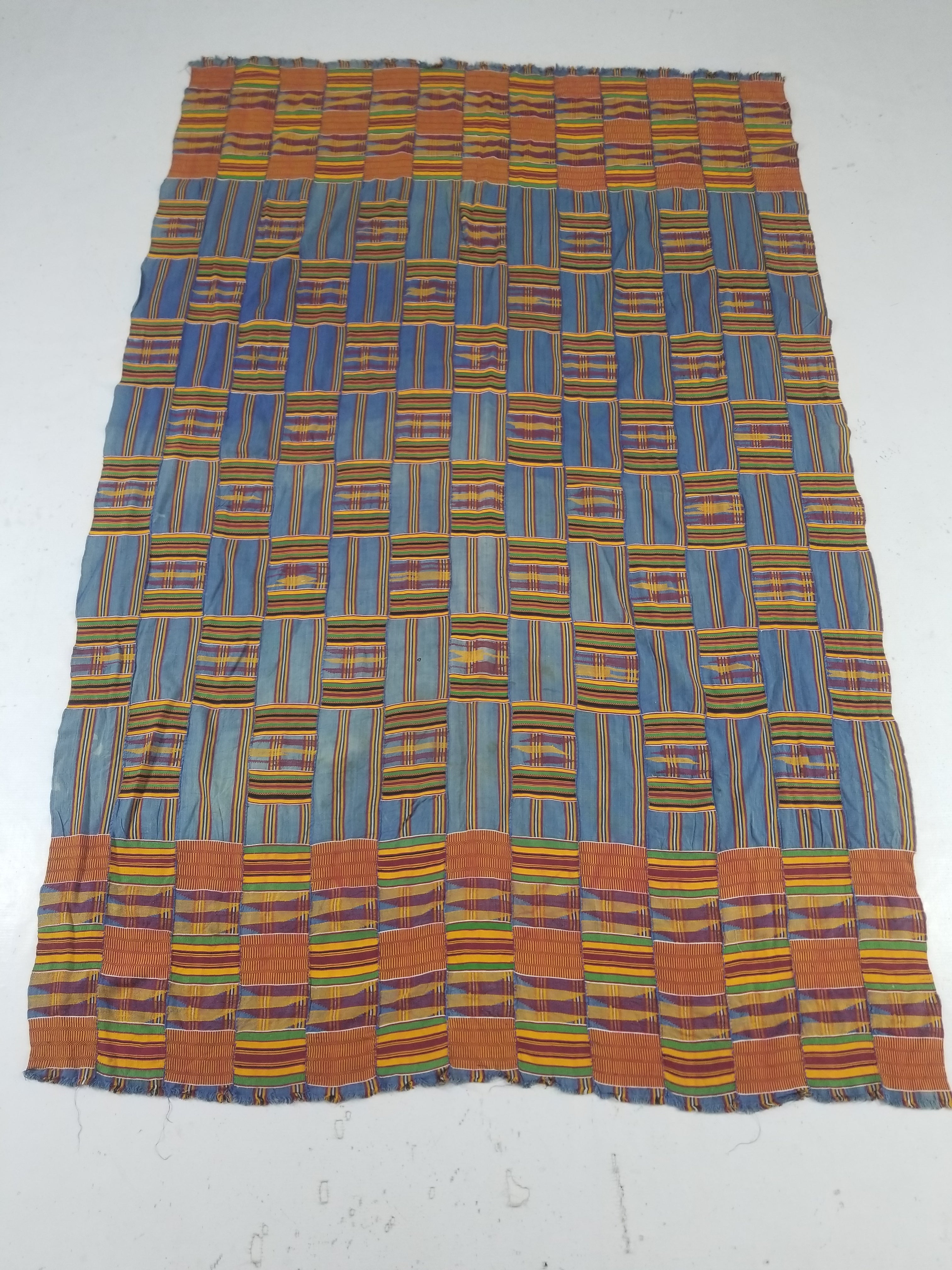 Vintage Ghana Kente Cloth Handwoven Patchwork Checkerboard Textile 181x115cm