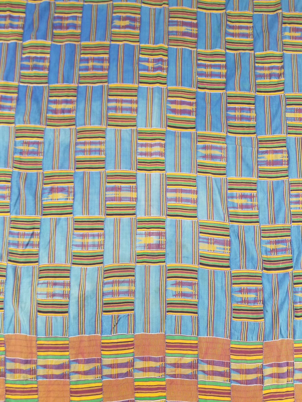Vintage Ghana Kente Cloth Handwoven Patchwork Checkerboard Textile 181x115cm