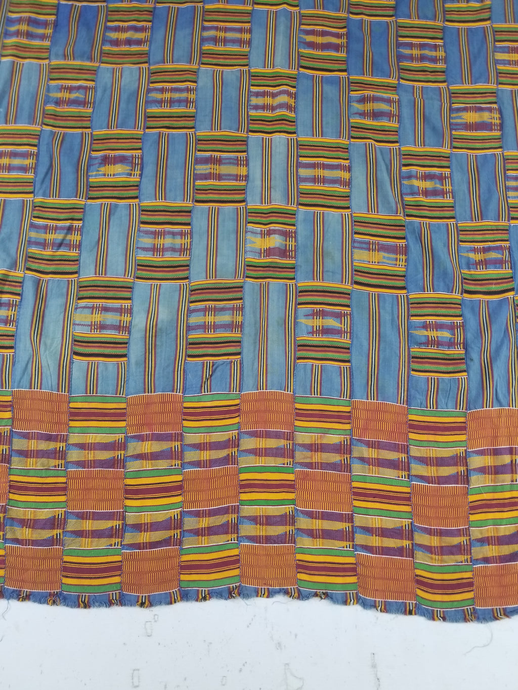 Vintage Ghana Kente Cloth Handwoven Patchwork Checkerboard Textile 181x115cm