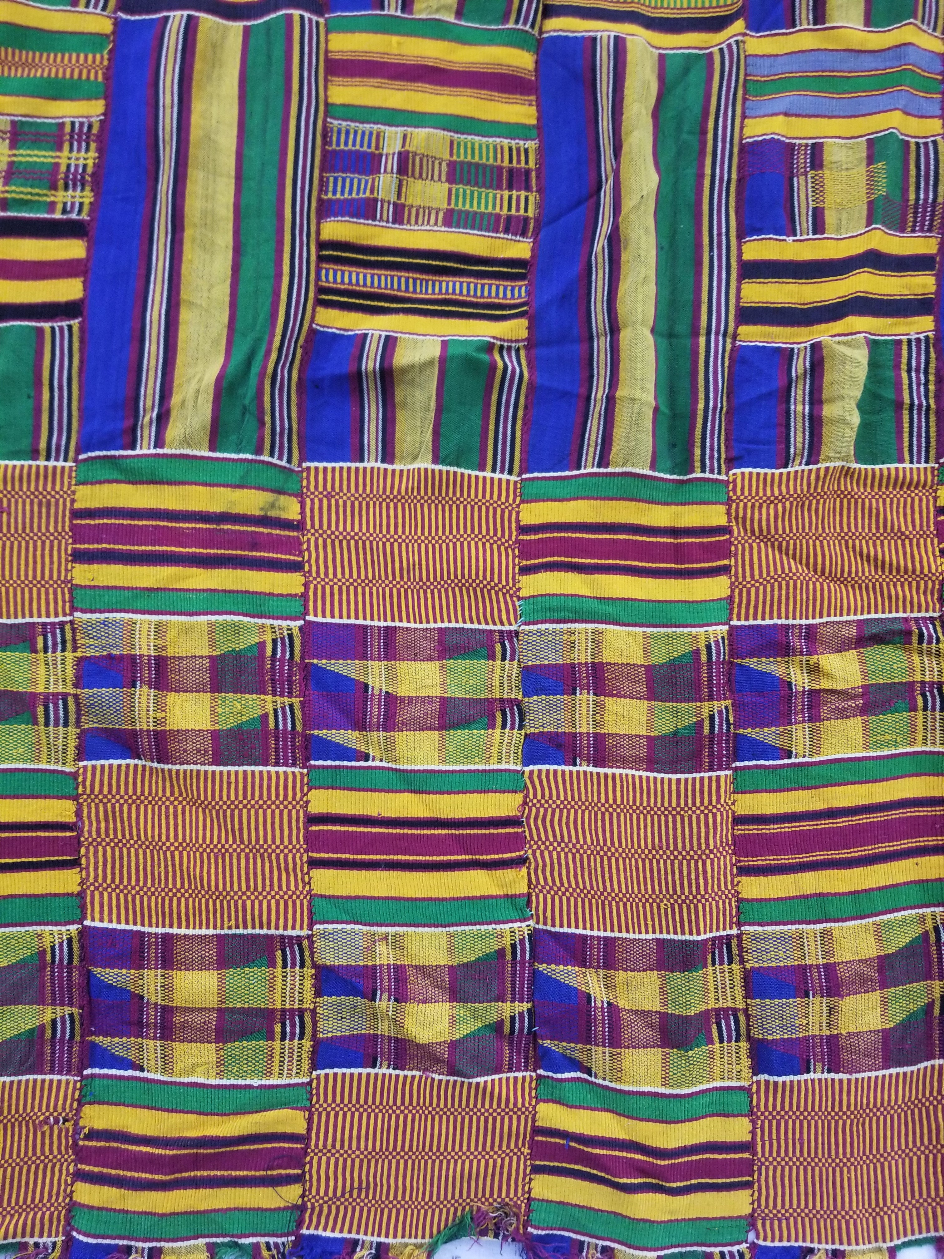 Vintage Ghana Kente Cloth Handwoven Striped Textile Throw 302x190cm