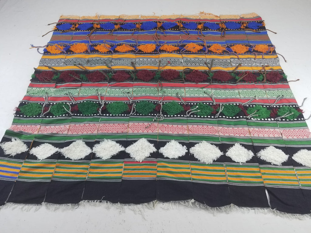 Vintage African Handwoven Tufted Embellishment Fulani Khasa Blanket 192x182cm