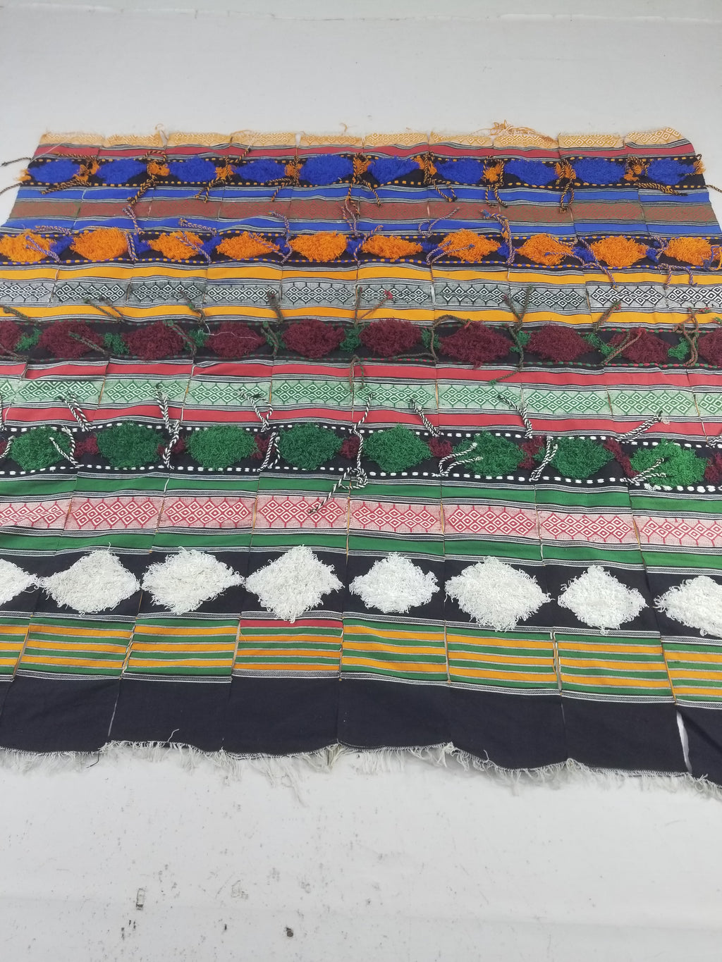 Vintage African Handwoven Tufted Embellishment Fulani Khasa Blanket 192x182cm