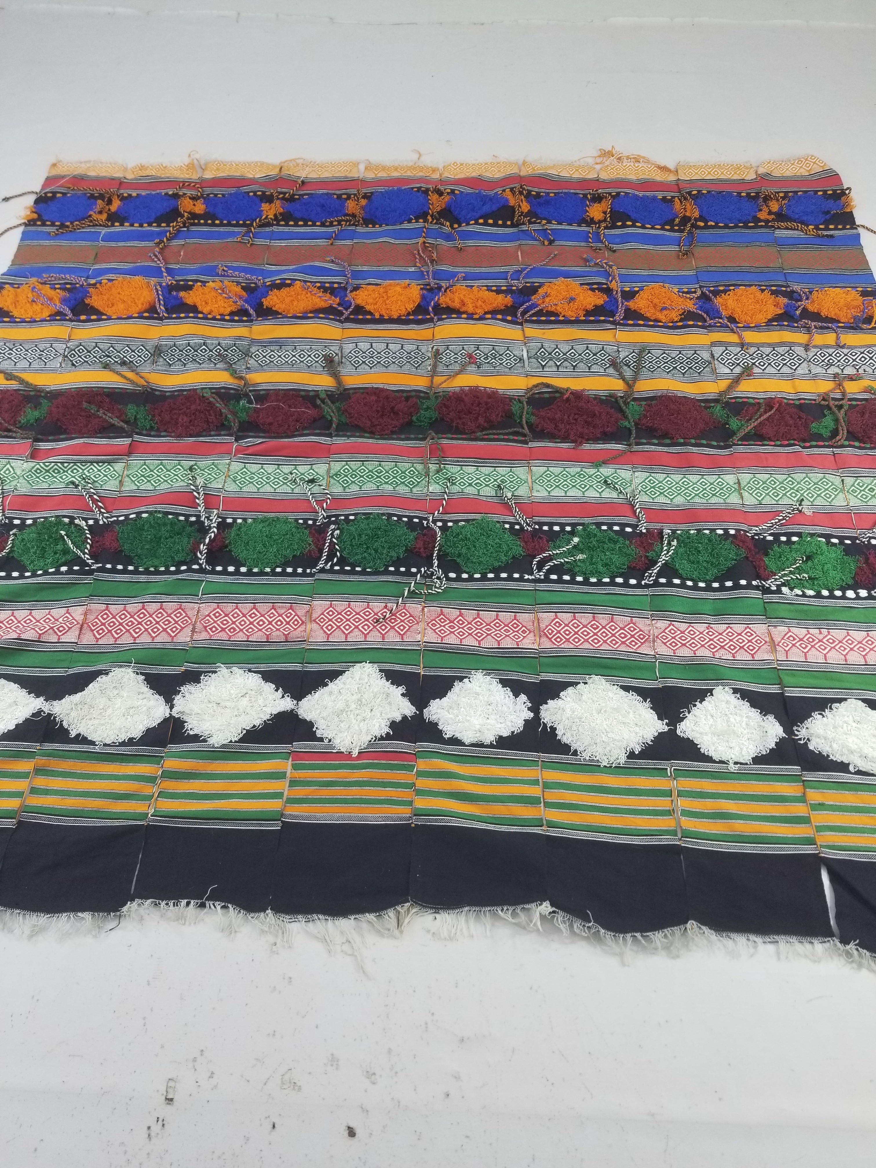Vintage African Handwoven Tufted Embellishment Fulani Khasa Blanket 192x182cm