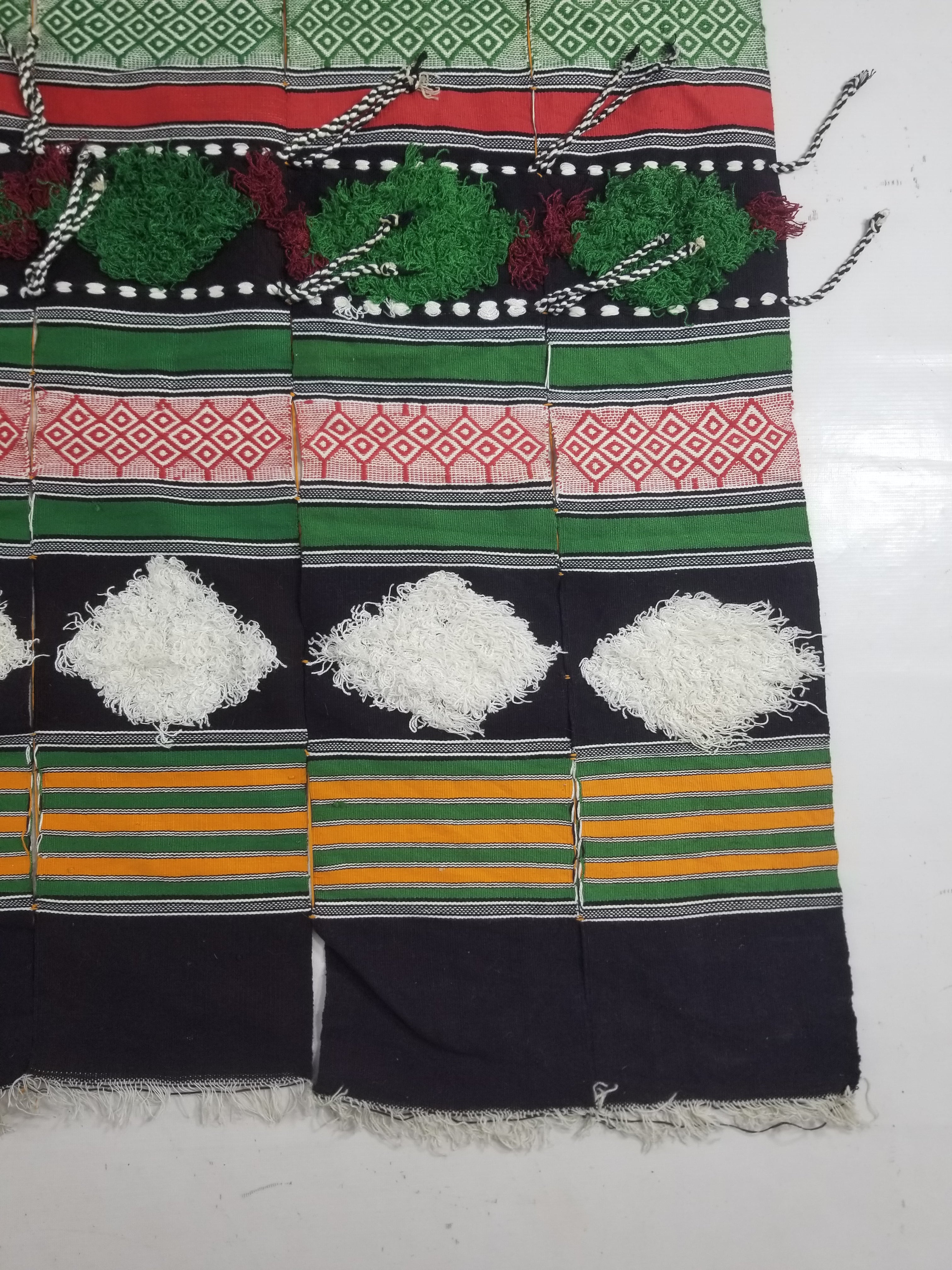 Vintage African Handwoven Tufted Embellishment Fulani Khasa Blanket 192x182cm