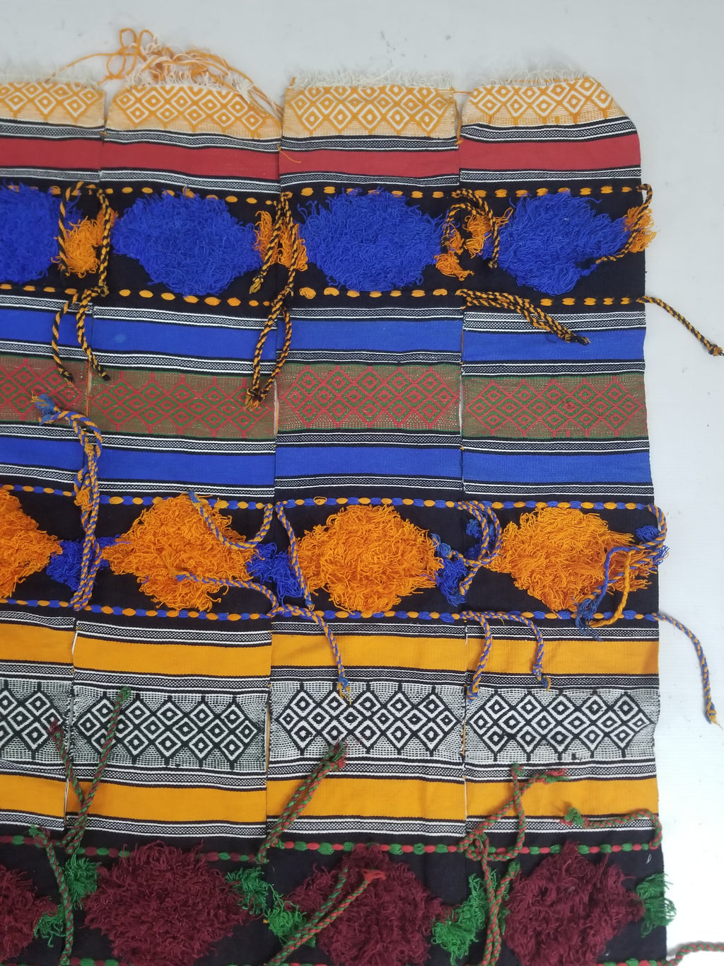 Vintage African Handwoven Tufted Embellishment Fulani Khasa Blanket 192x182cm