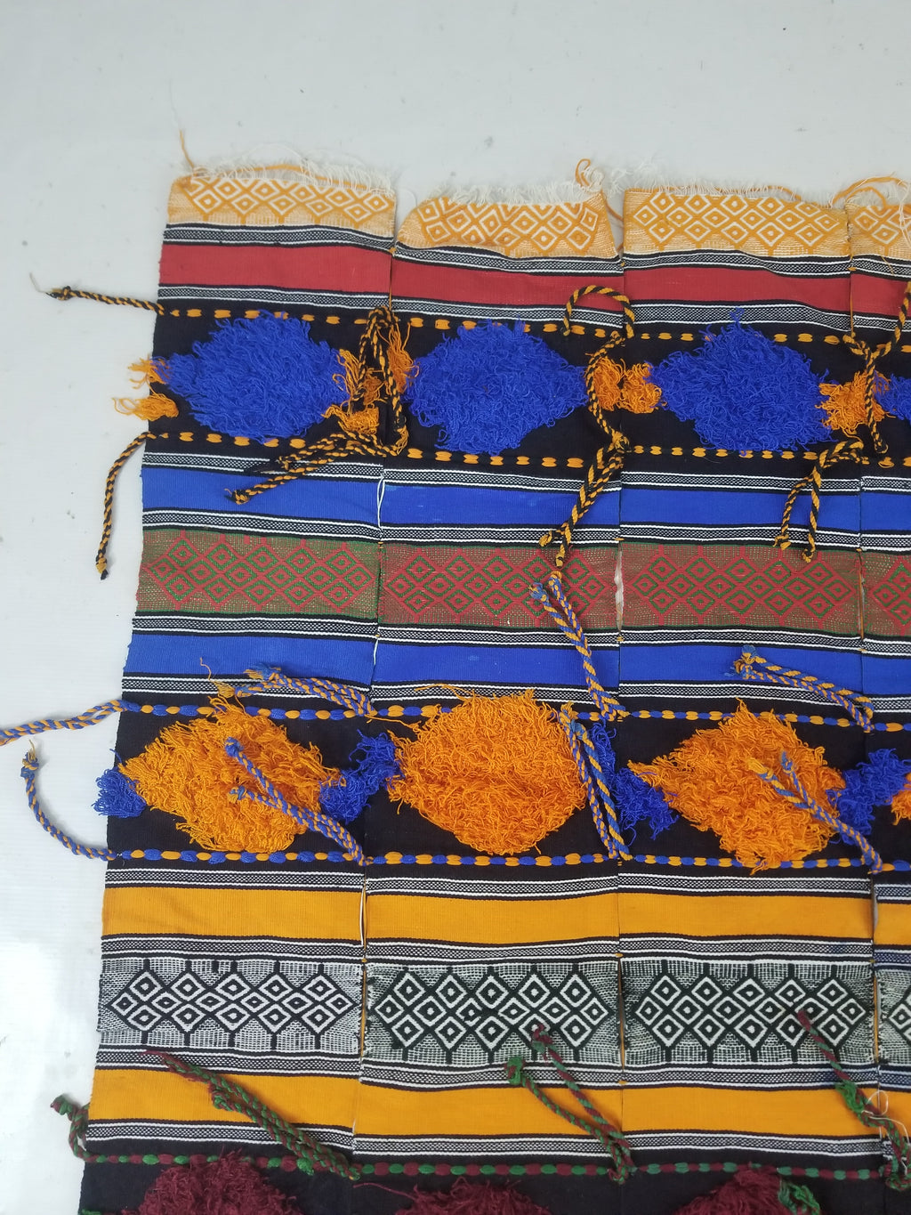 Vintage African Handwoven Tufted Embellishment Fulani Khasa Blanket 192x182cm
