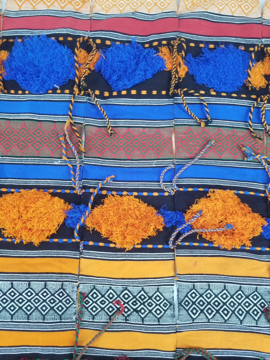 Vintage African Handwoven Tufted Embellishment Fulani Khasa Blanket 192x182cm