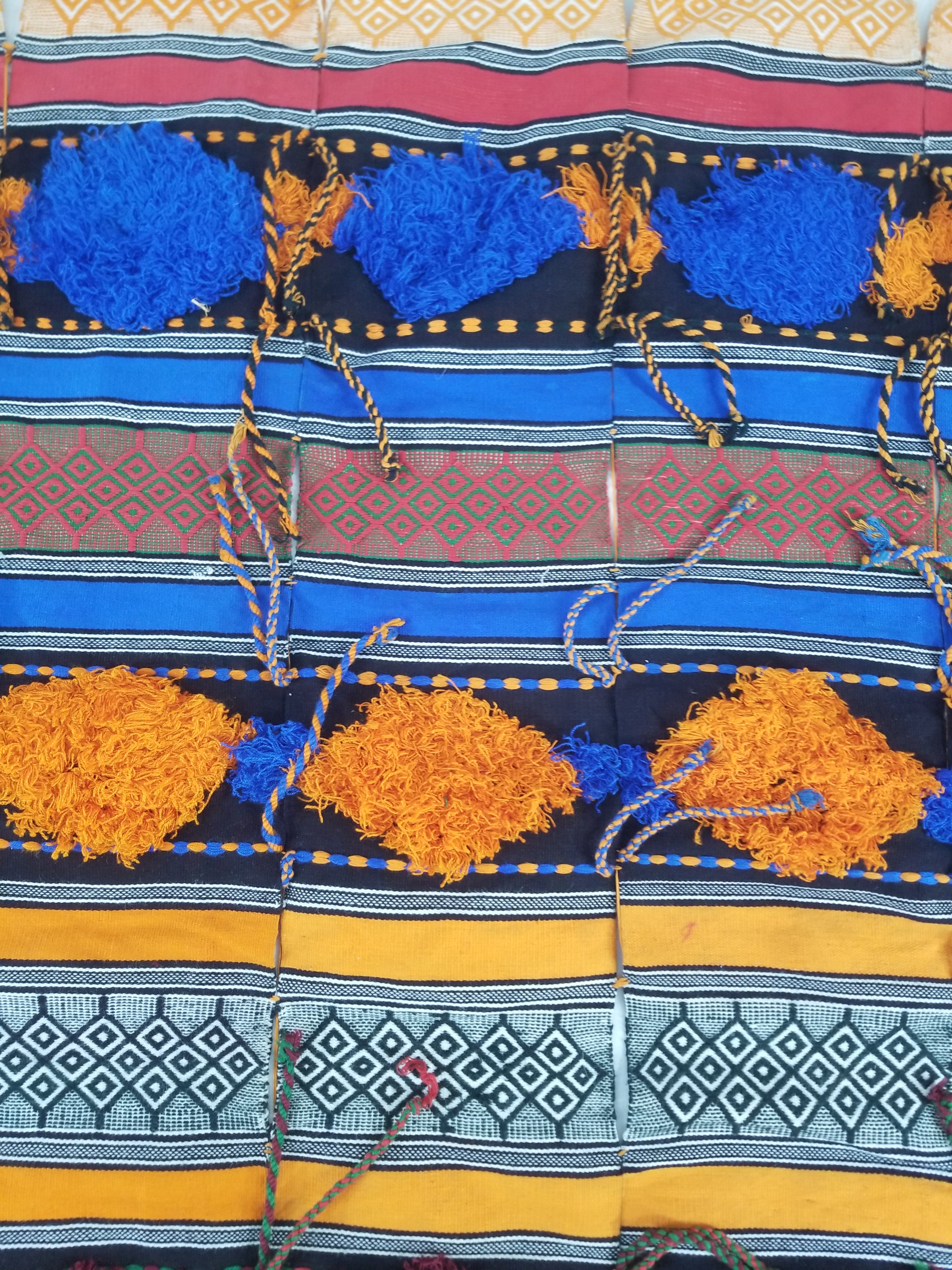 Vintage African Handwoven Tufted Embellishment Fulani Khasa Blanket 192x182cm