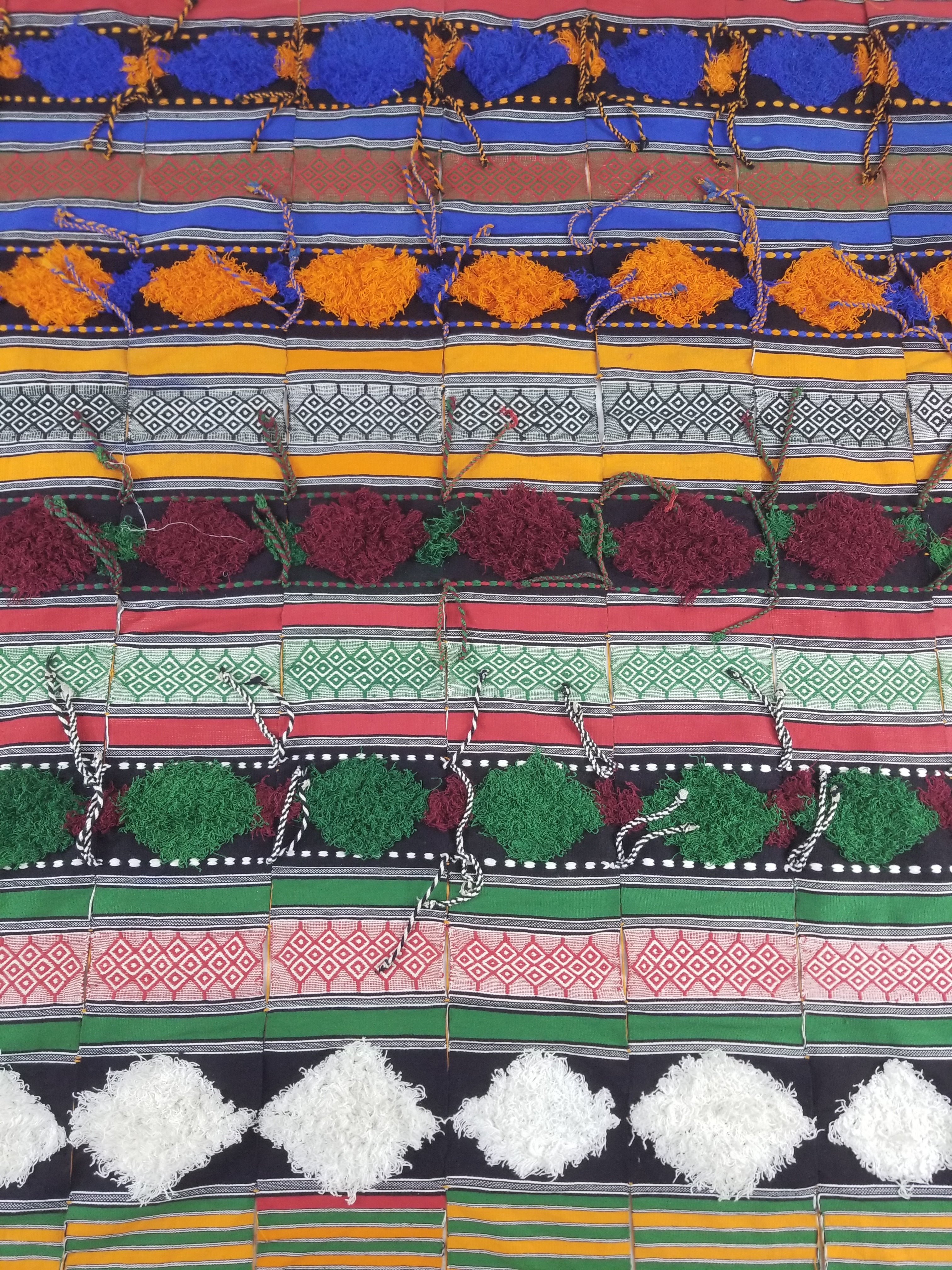 Vintage African Handwoven Tufted Embellishment Fulani Khasa Blanket 192x182cm