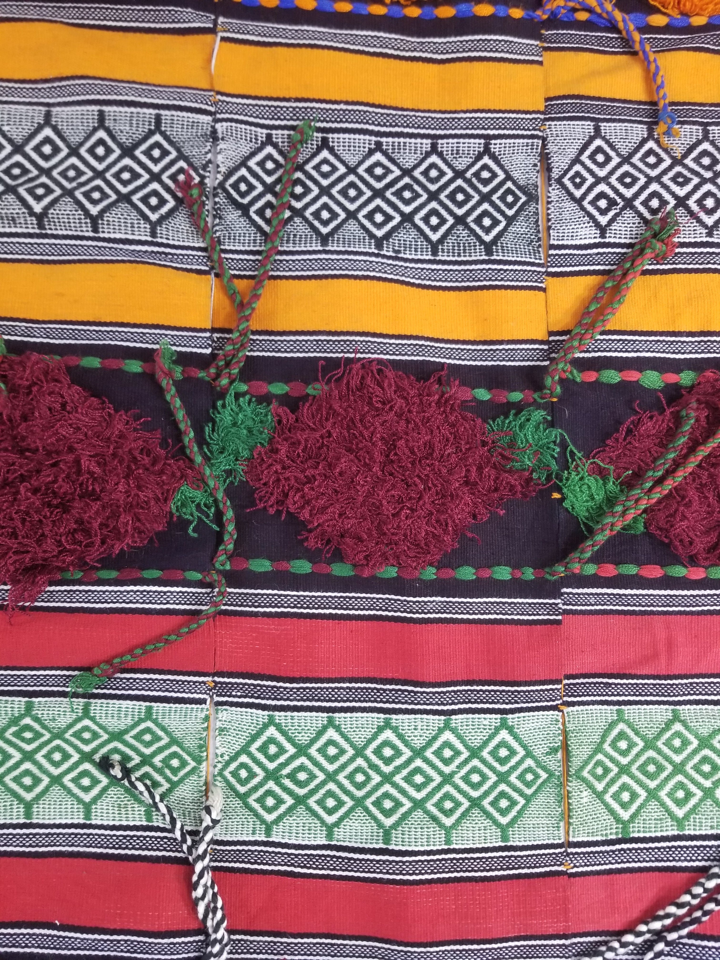 Vintage African Handwoven Tufted Embellishment Fulani Khasa Blanket 192x182cm