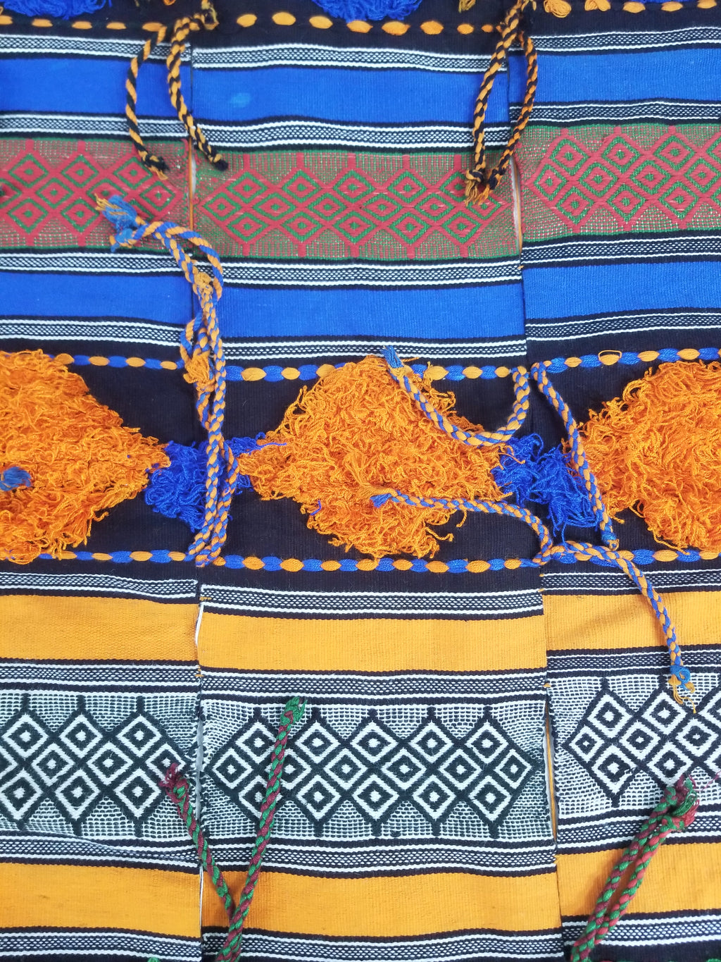 Vintage African Handwoven Tufted Embellishment Fulani Khasa Blanket 192x182cm