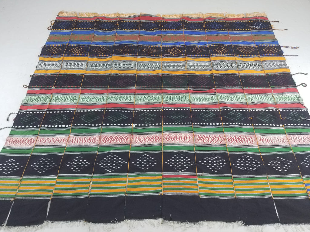 Vintage African Handwoven Tufted Embellishment Fulani Khasa Blanket 192x182cm