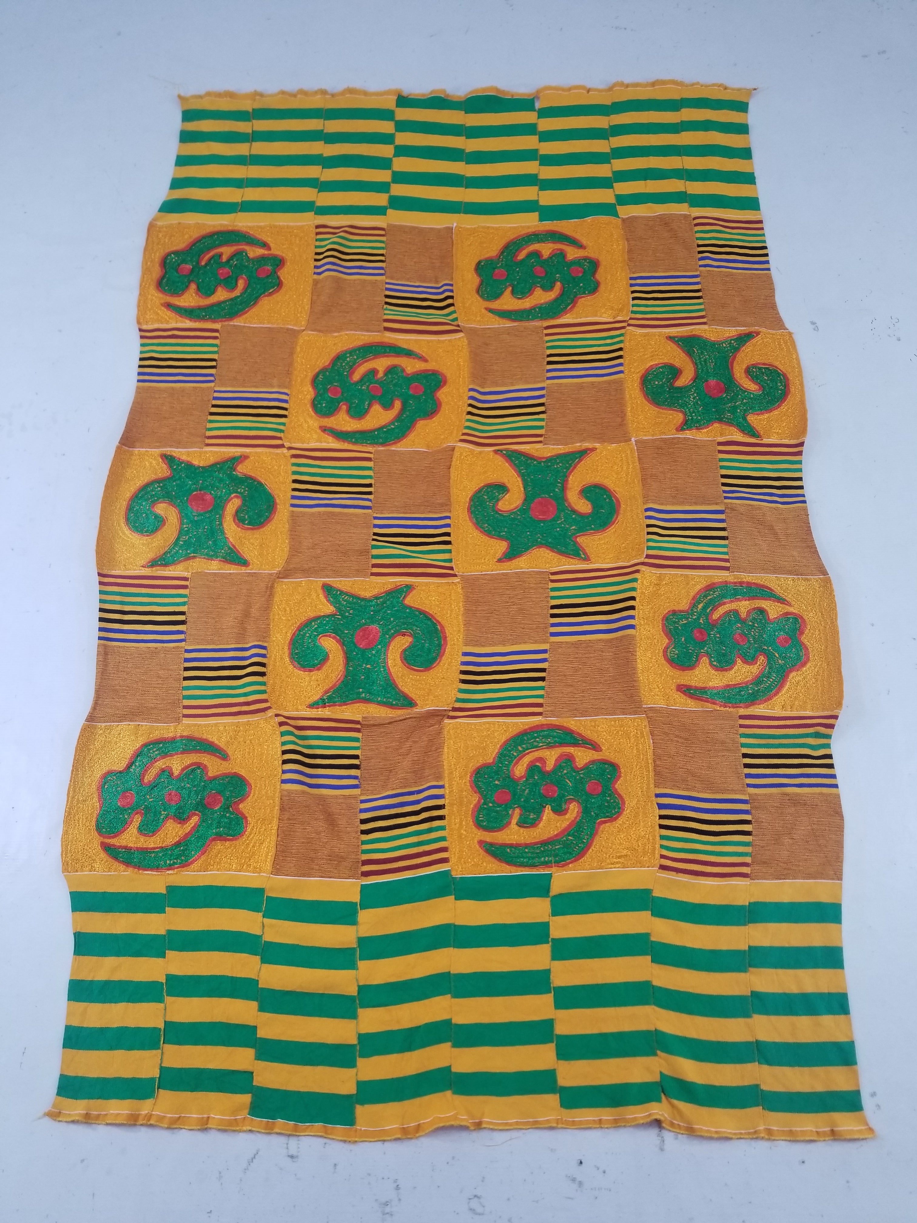 Vintage Ghana Kente-Style Tribal Embroidered Textile 160x100cm
