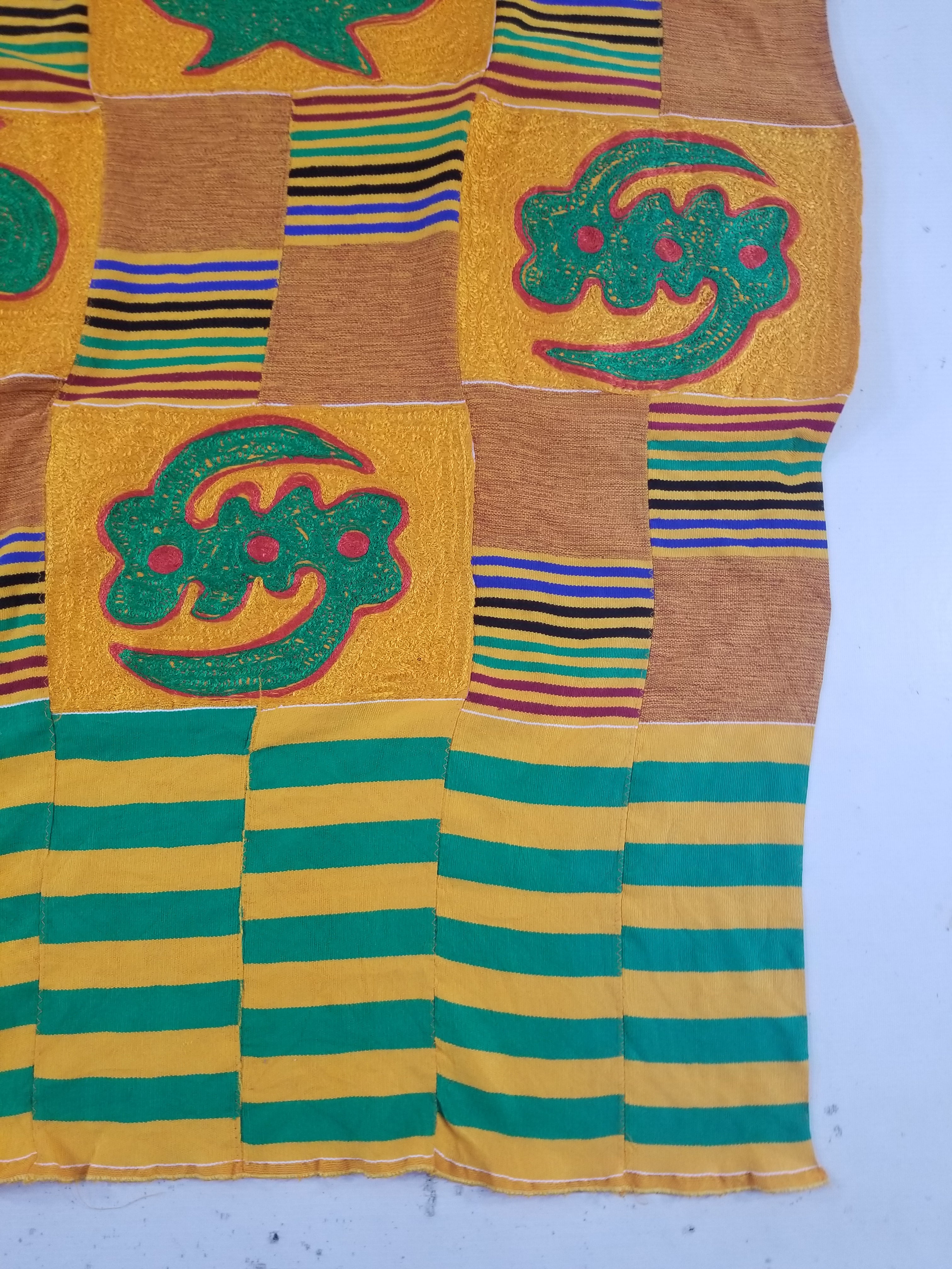 Vintage Ghana Kente-Style Tribal Embroidered Textile 160x100cm