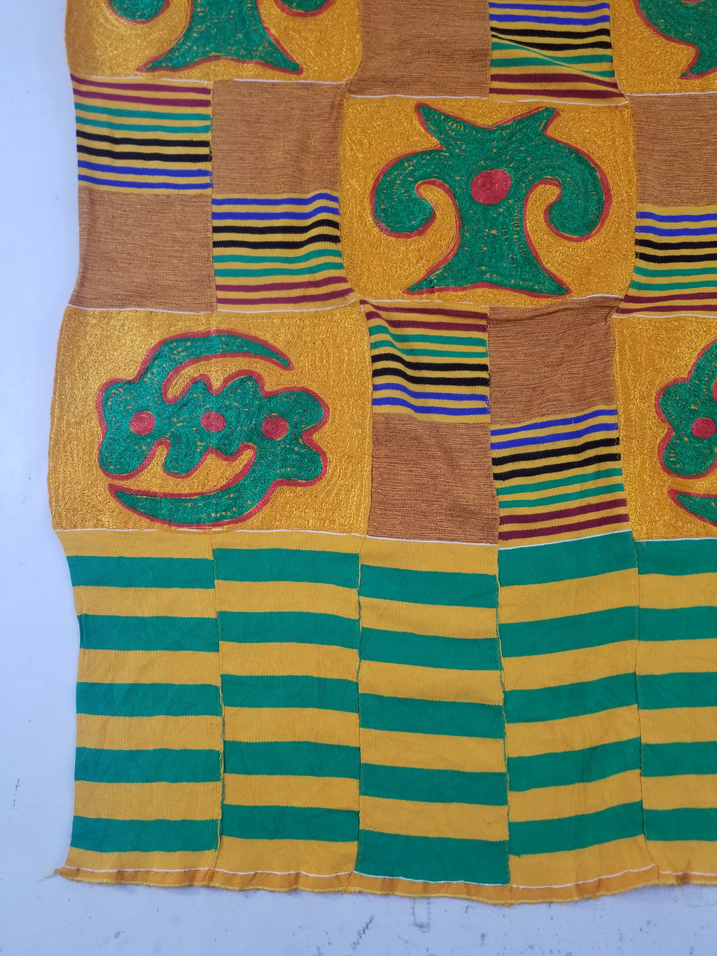 Vintage Ghana Kente-Style Tribal Embroidered Textile 160x100cm