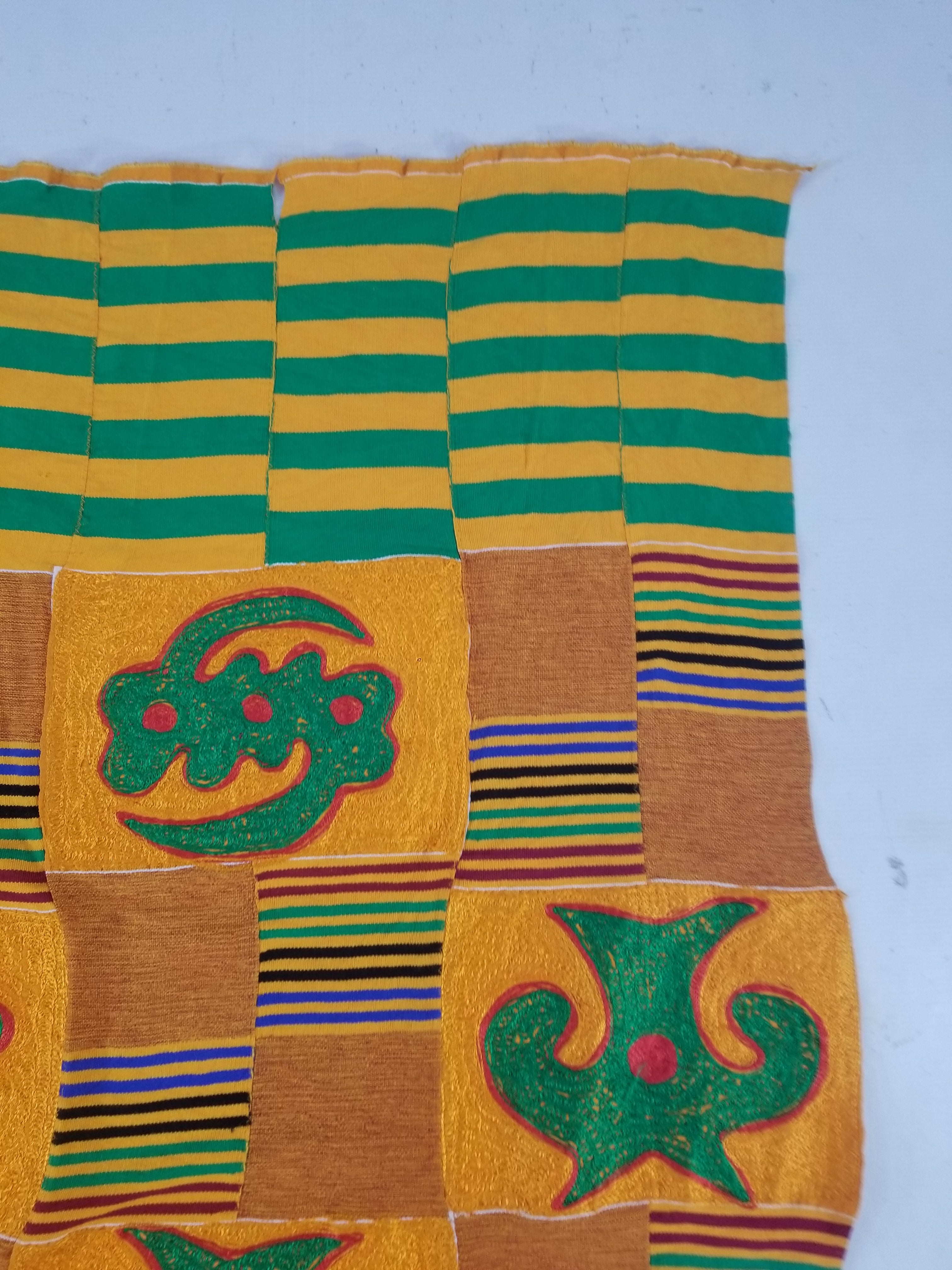 Vintage Ghana Kente-Style Tribal Embroidered Textile 160x100cm