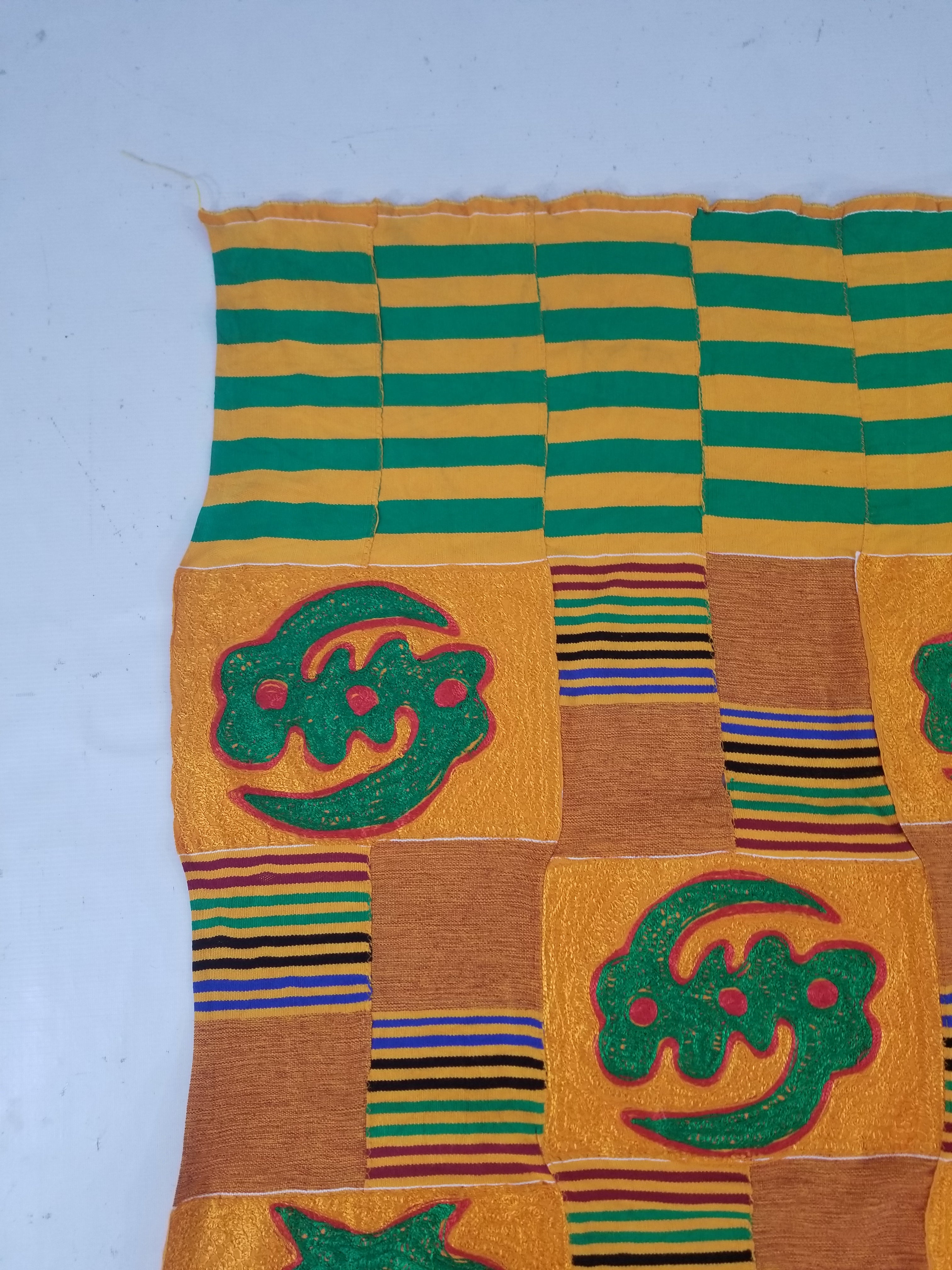 Vintage Ghana Kente-Style Tribal Embroidered Textile 160x100cm